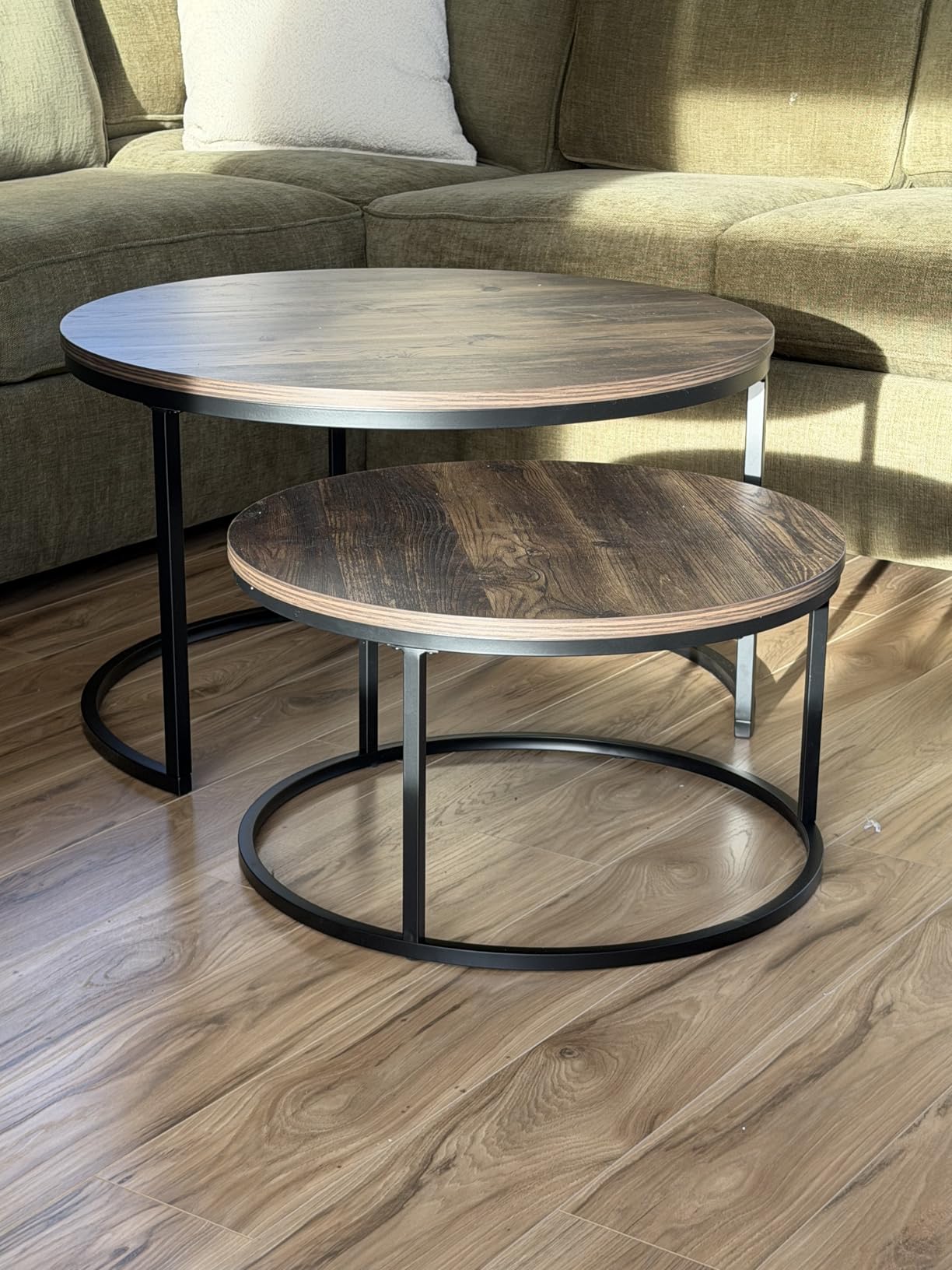 Nathan James Davis Round Wooden Coffee Table, Nesting Coffee Table Set, Nested Table Furniture for Living Room, Light Brown customer photo 2