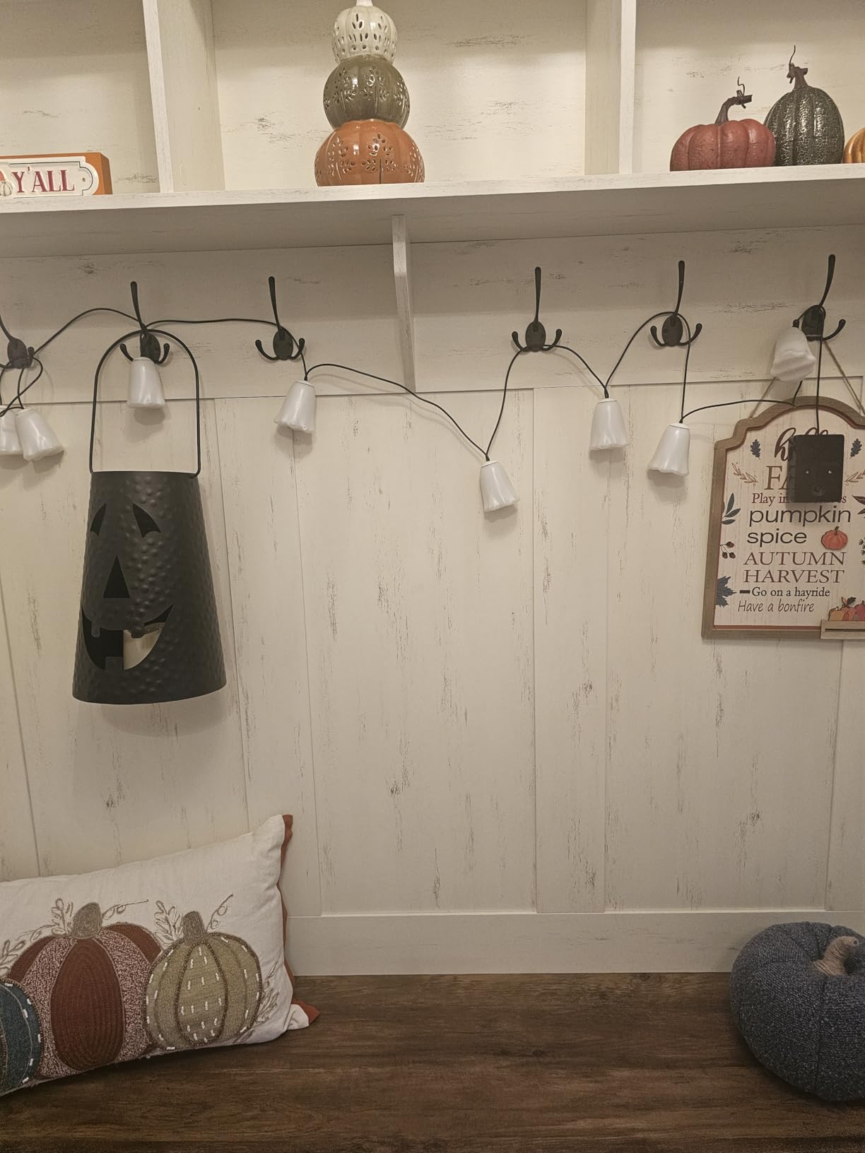 VASAGLE Hall Tree with Bench and Shoe Storage, Coat Rack with Shoe Bench, Entryway Furniture, 3 Tri-Hooks, Door with Handle, Farmhouse Style, Space Saving, Rustic White and Honey Brown UHSR441W01V1 customer photo 2