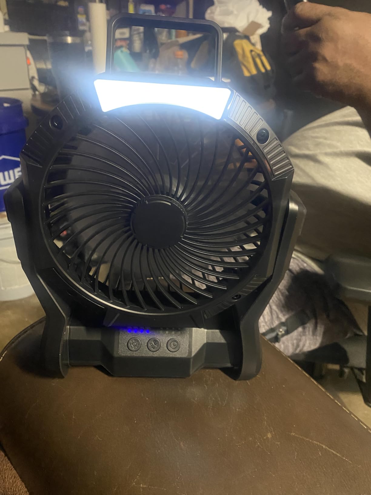 Portable Rechargeable Fan, 20000mAh Battery Powered Camping Fan with LED Light & Hook, 270° Adjustable, 4-Speed, 4H Timer Camping Essentials for Outdoor Tent Travel BBQ Car, Gifts for Men Dad customer photo 1