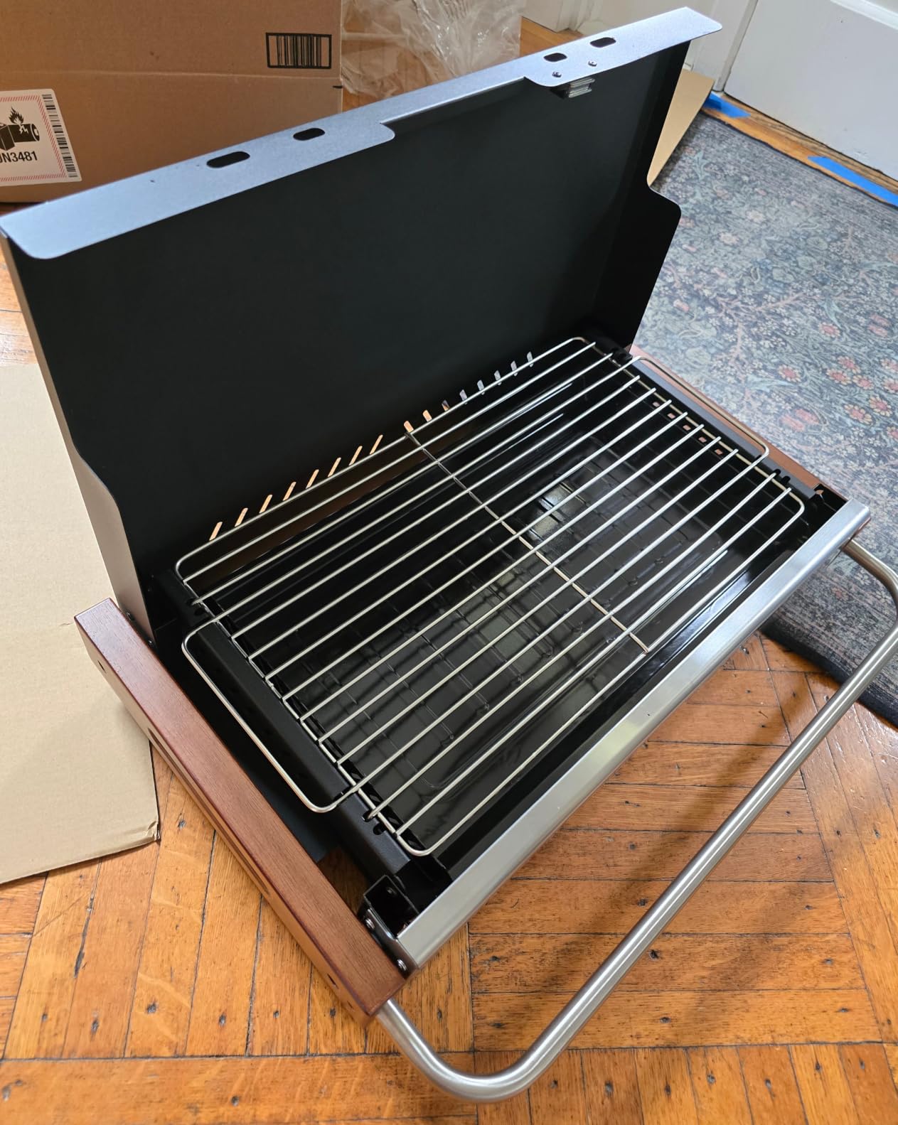 Portable BBQ Charcoal Grill, No Assembly Hibachi Grill for Camping | Height Adjustable 304 Stainless Steel Grate, Easy Clean Enamel Tray, Foldable Grill for Beach and Patio customer photo 1