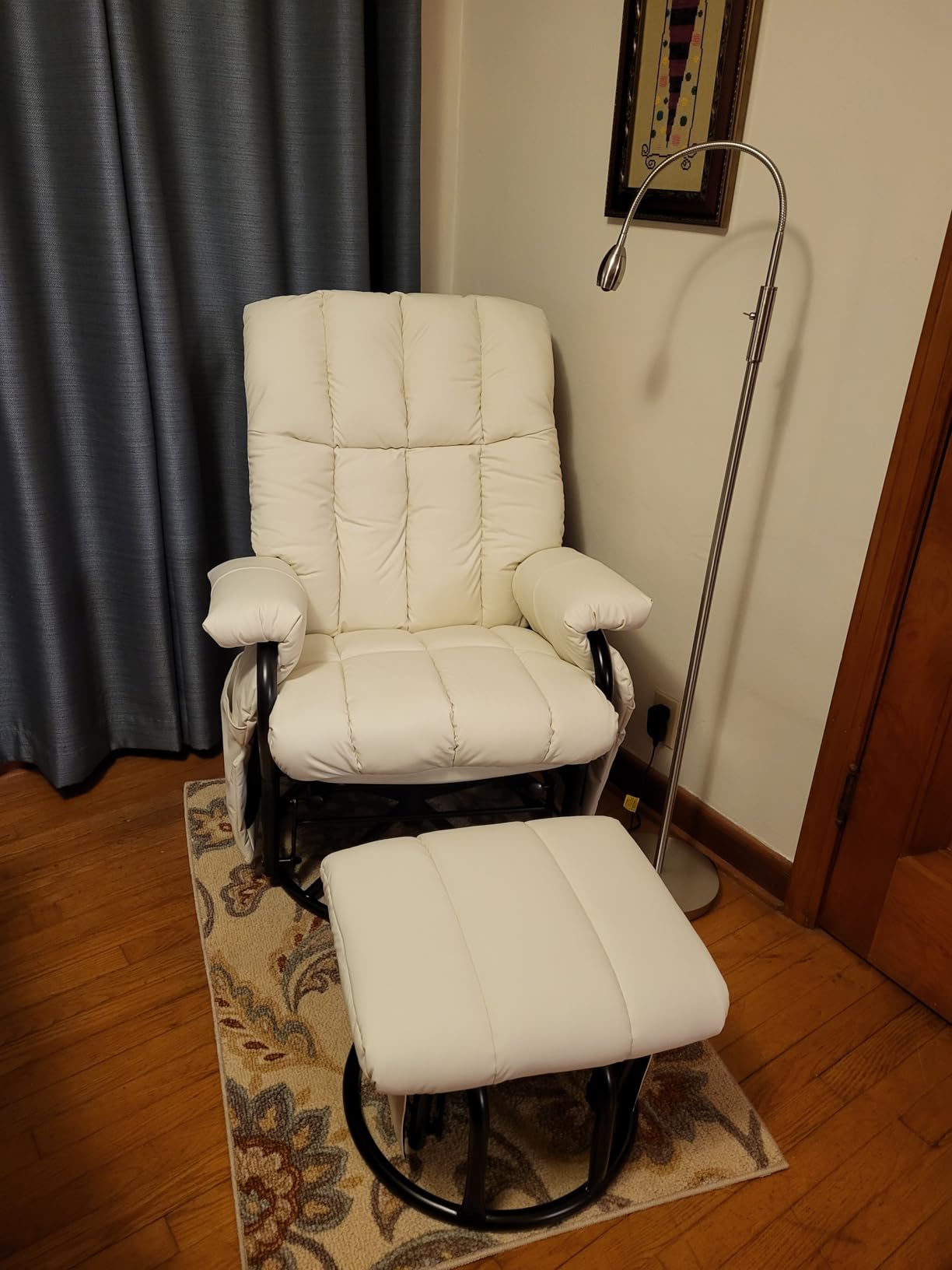 JIASTING 360° Swivel Recliner Chair with Ottoman & Double Side Pockets, Nursing Glider Rocking Recliner Chair, Gliding Chairs for Nursery, Living Room, Bedroom, Office (Gray) customer photo 1
