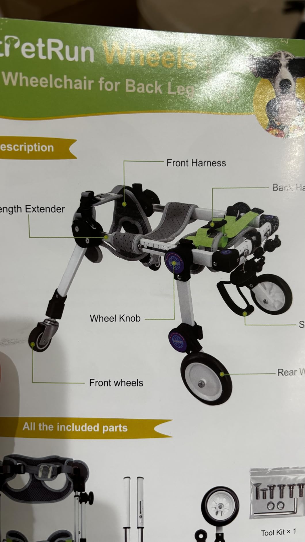 Adjustable Dog Wheelchair 4 Wheels, Full Body Mobility Cart | Pet Mobility Aid for Front & Rear Leg Support, Lightweight Dog Cart for Dogs Walking customer photo 1