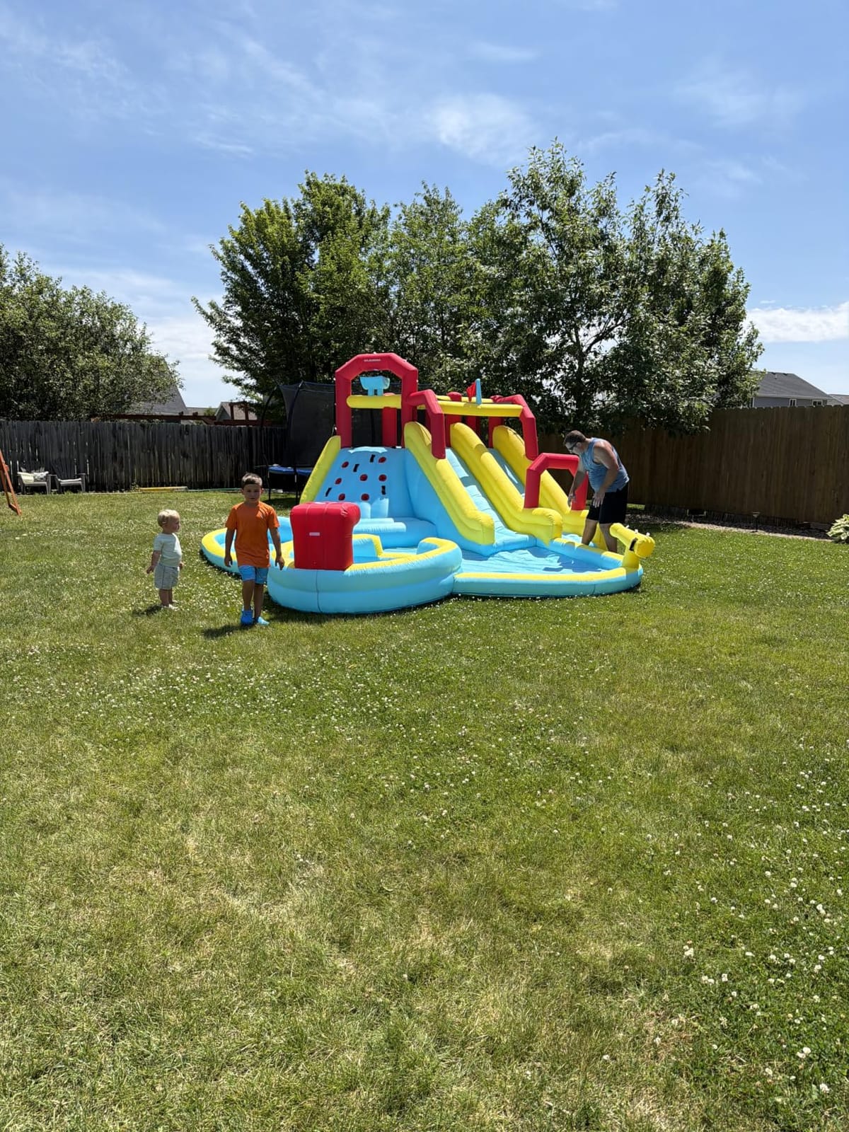 XL Inflatable Water Slide with 19ft Attachable Slip and Slide, Large 7 in 1 Blow Up Water Park, Bounce House for Backyard with 2 Slides, Climbing Wall, Deep Pool, Water Cannon, 750W Blower for Kids customer photo 1
