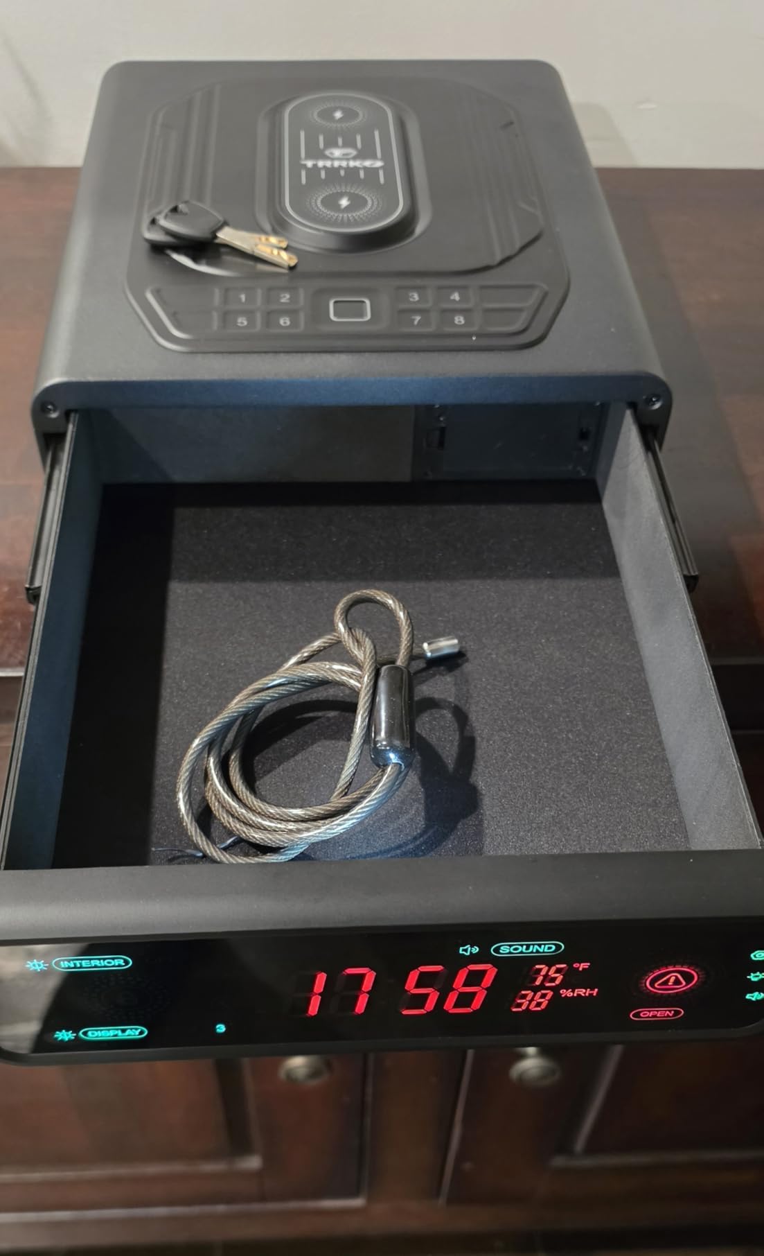 Biometric Gun Safe for Handgun, 0.3S Auto-Open & 2X Wireless Charging | Handgun Safe with Fingerprint, 10.25