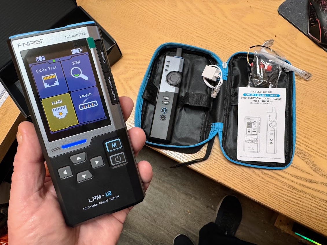 FNIRSI LPM-10A Network Cable Tester Kit, for CAT5 CAT5e CAT6 RJ11 RJ45 | Wire Tracer & Cable Toner with Wiremap, PoE, NCV, Length & 10/100/1000M Test for Network Installation & Repair, Rechargeable customer photo 1