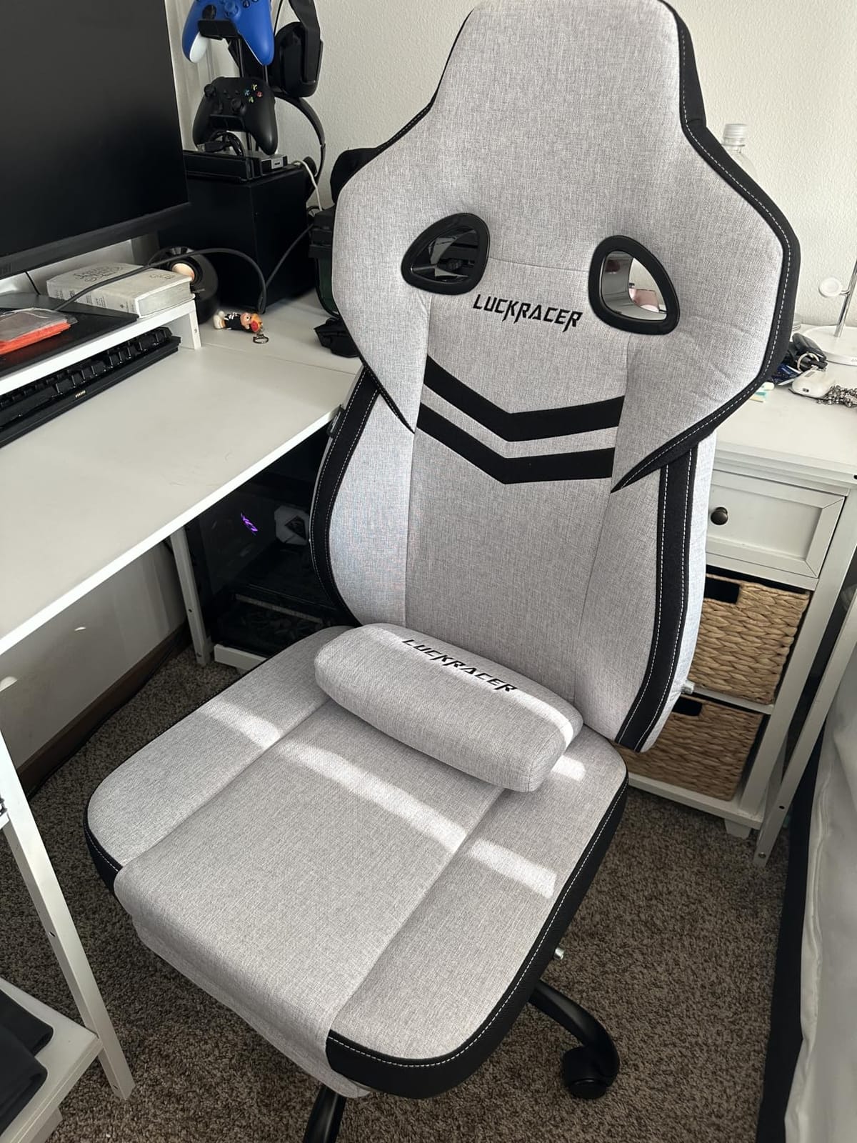 GTPLAYER Gaming Chair for Adults, Ergonomic High Back Chair with Footrest | Big & Tall Computer Video Gaming Chair, Comfort Wide Seat with Lumbar Support for Big/Tall, Office/Home, Linen, Bright Grey customer photo 1