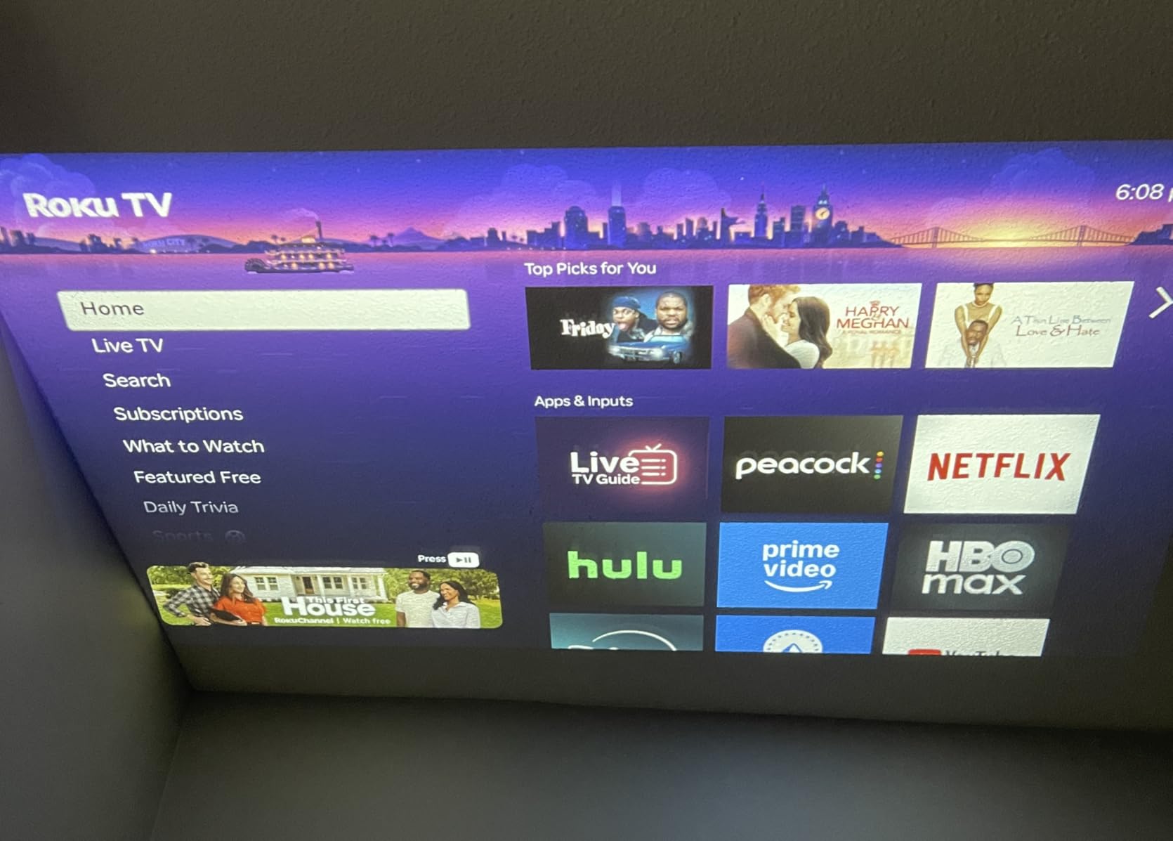 Aurzen Roku TV D1R air USB-C Powered Smart Portable Outdoor Projector White | Roku TV Built-in, WiFi & Bluetooth, Power Bank Supported, Native 1080P, DoIby Audio, Overhead Projector for Home & Outdoor customer photo 1