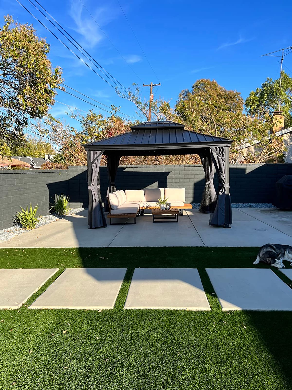 HAPPATIO 12'x12' Outdoor Hardtop Gazebo, Aluminum Gazebo with Double Galvanized Steel Roof, Curtains and Netting for Patio, Backyard, Deck, Lawn, Easy Assembly (Grey) customer photo 1