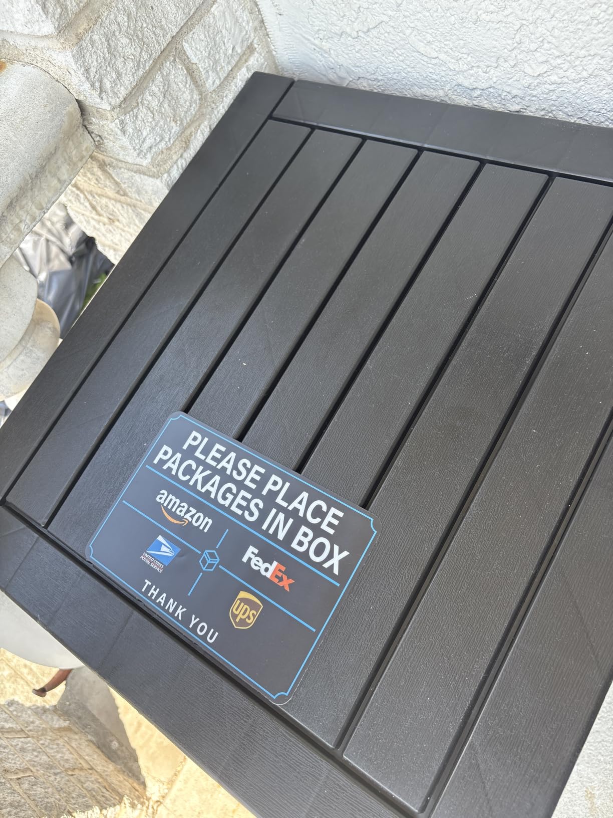 Package Delivery Box for Outside with Sign, Secure Lockable Waterproof Package Delivery Container, Resin Deck Box for Porch & Garden, Classic Black customer photo 2