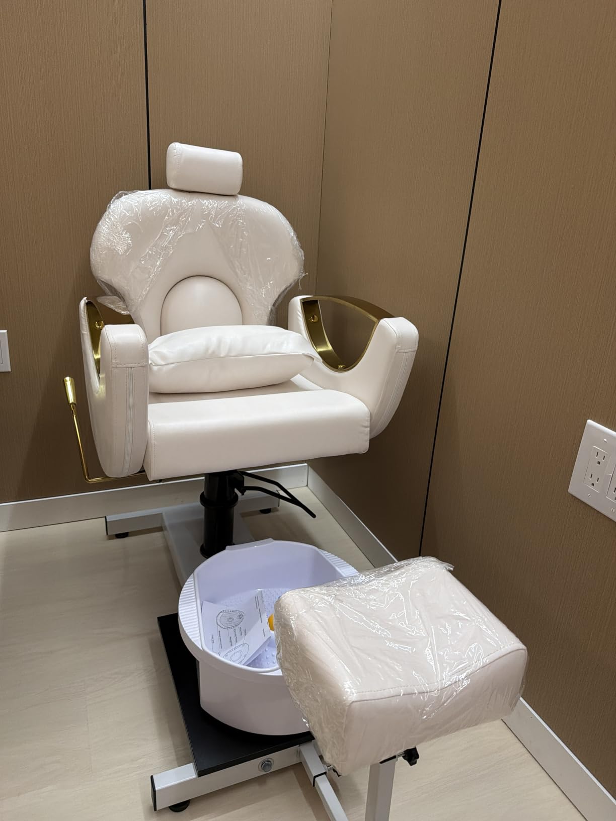 KIGOTY Pedicure Chair No Plumbing w/Massage Bath, Pillow, 360°Swivel, Beige-G | Reclining Pedicure Station Unit, Adjustable Height, Hydraulic Foot Spa Chair, Footrest, Headrest customer photo 1