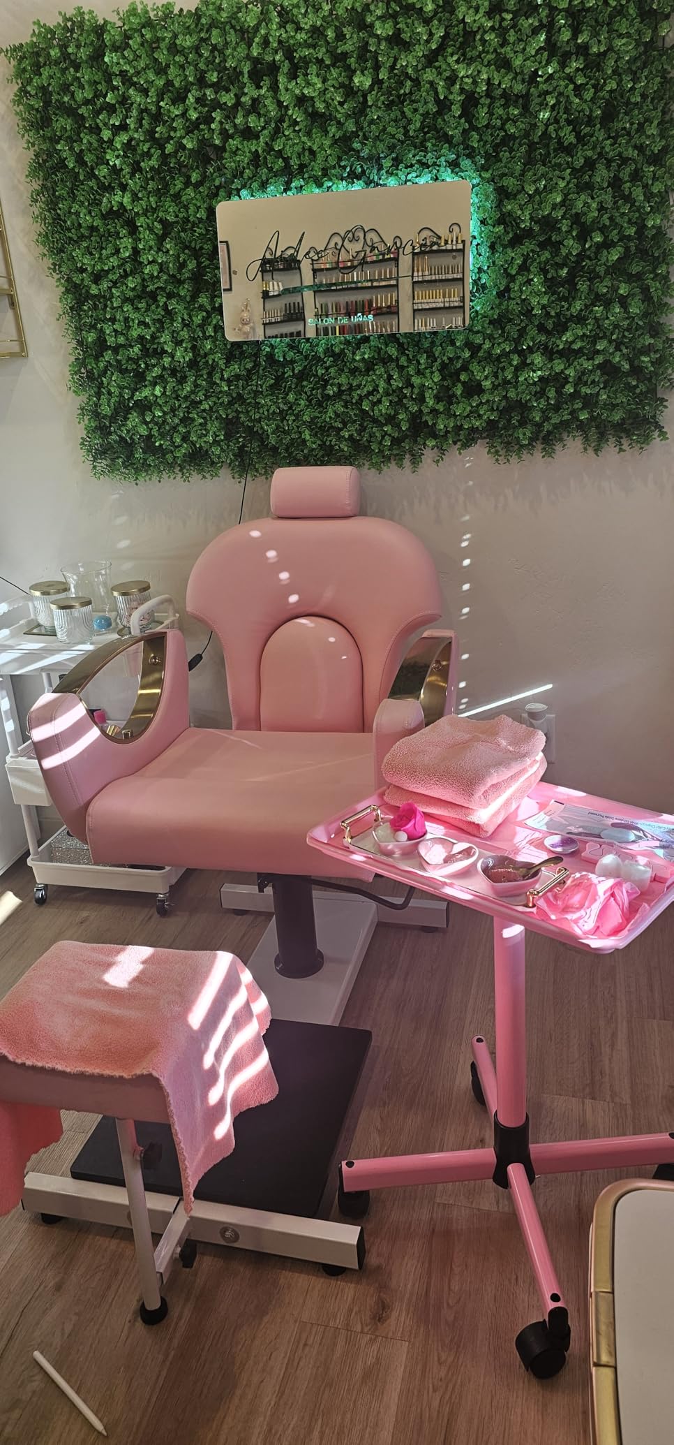 KIGOTY Pedicure Chair No Plumbing w/Massage Bath, Pillow, 360°Swivel, Beige-G | Reclining Pedicure Station Unit, Adjustable Height, Hydraulic Foot Spa Chair, Footrest, Headrest customer photo 2