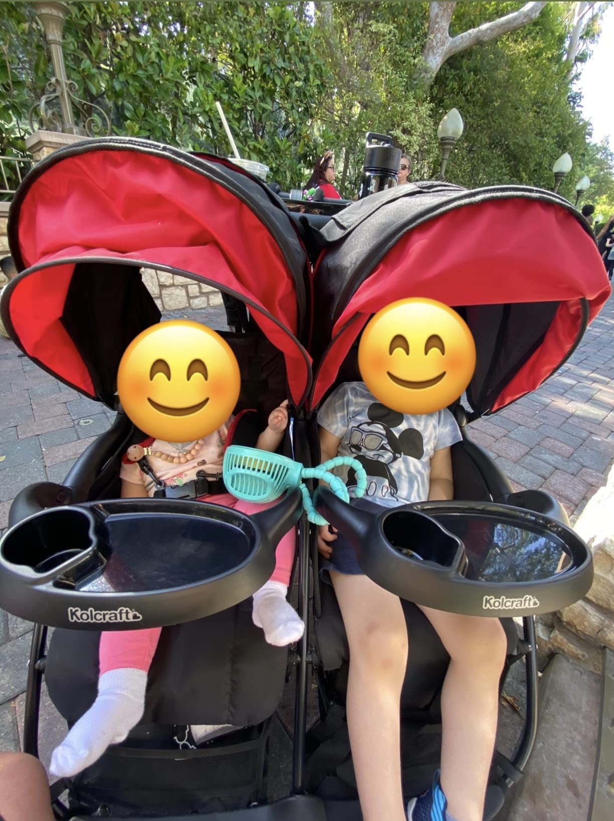 Kolcraft Cloud Plus Lightweight Double Stroller Side-by-Side for Infant Toddler, Compact Folding Travel System with Reclining Seats, Canopies, Storage Basket, Trays, Easy Maneuver - Slate Gray customer photo 1