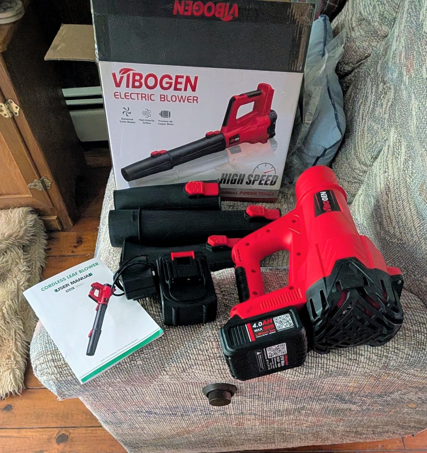 Electric Leaf Blower Cordless with Battery and Charger for Lawn Care Small | Portable Hand Held Lightweight 2 Speed Modes Leaves Blower 420CFM 150MPH with 2x4.0Ah Batteries for Patio Yard (Red) customer photo 1