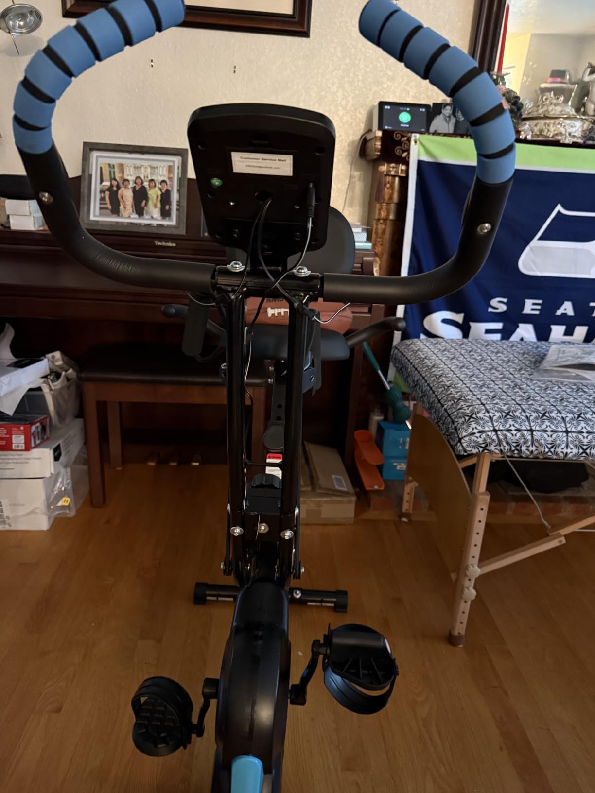 Foldable Exercise Bike, 8-Level Magnetic Stationary Bike for Home Gym | Quiet indoor workout bike with arm resistance bands, LCD monitor, and 300 lbs capacity for full-body cardio training customer photo 2