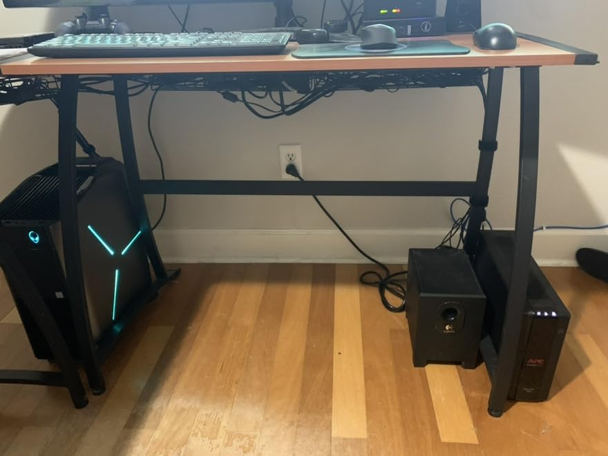 1 Pack DELAMU Under Desk Cable Management Tray, Large Metal Cord Organizer, Office & Home Cord Wire Management Under Desk Shelf, Easy Install Pre-drilled Cable Organizer, Black customer photo 1