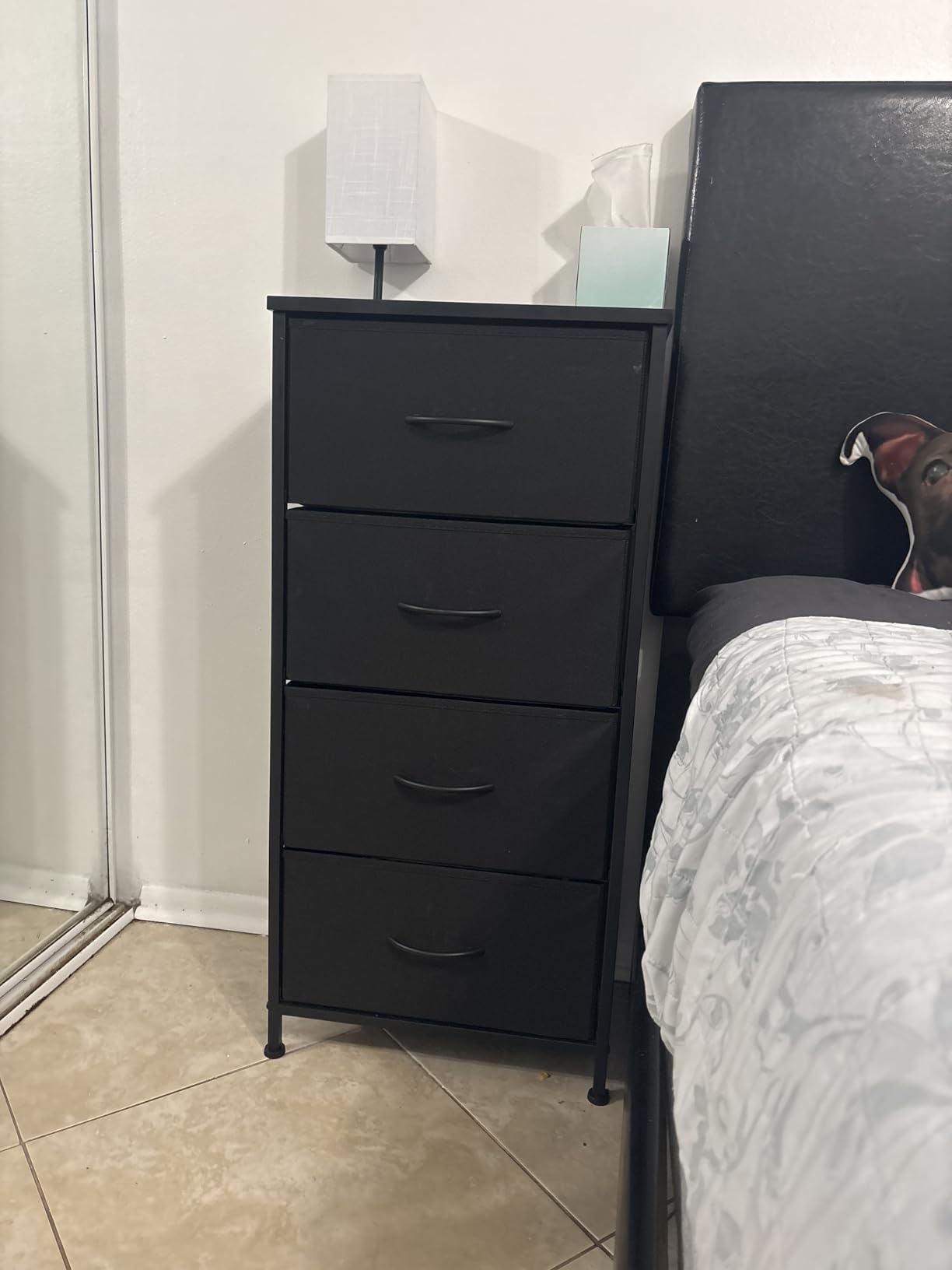 DUMOS Nightstand, Bedside Table with 4 Fabric Drawers | Night Stand with Removable Bins, Steel Frame Wood Top, Organizer Furniture for Bedroom Closet, Living Room, Chalky customer photo 1
