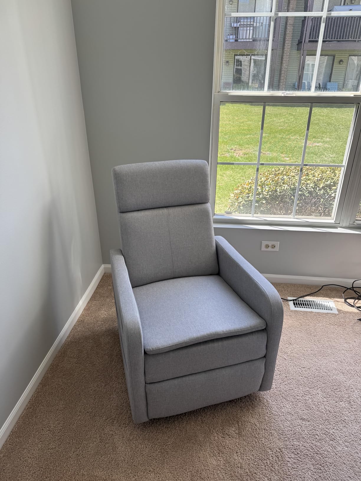 Ketaiyou Rocker Swivel Recliner Chair for Adults, Overstuffed Large Manual Recliner Glider with Massage and Heat, Comfy Soft Fabric Living Room Reclining Sofa Chair (Lime Gray) customer photo 1
