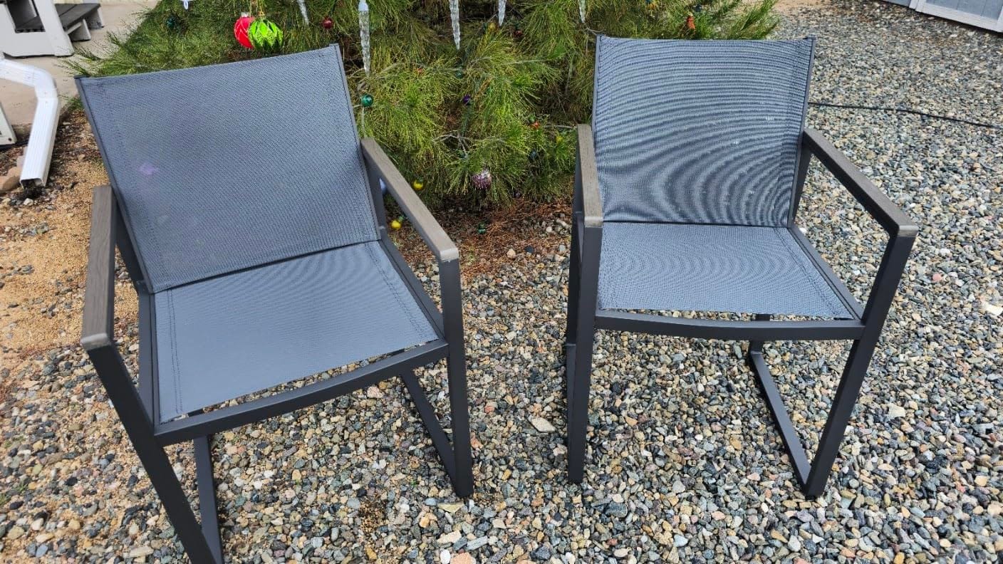Outdoor Dining Set, 7 Piece Aluminum Patio Table and Chairs Set, All Weather Patio Dining Furniture Set with Umbrella Hole for Backyard, Deck, Poolside (Gray-Teak) customer photo 1
