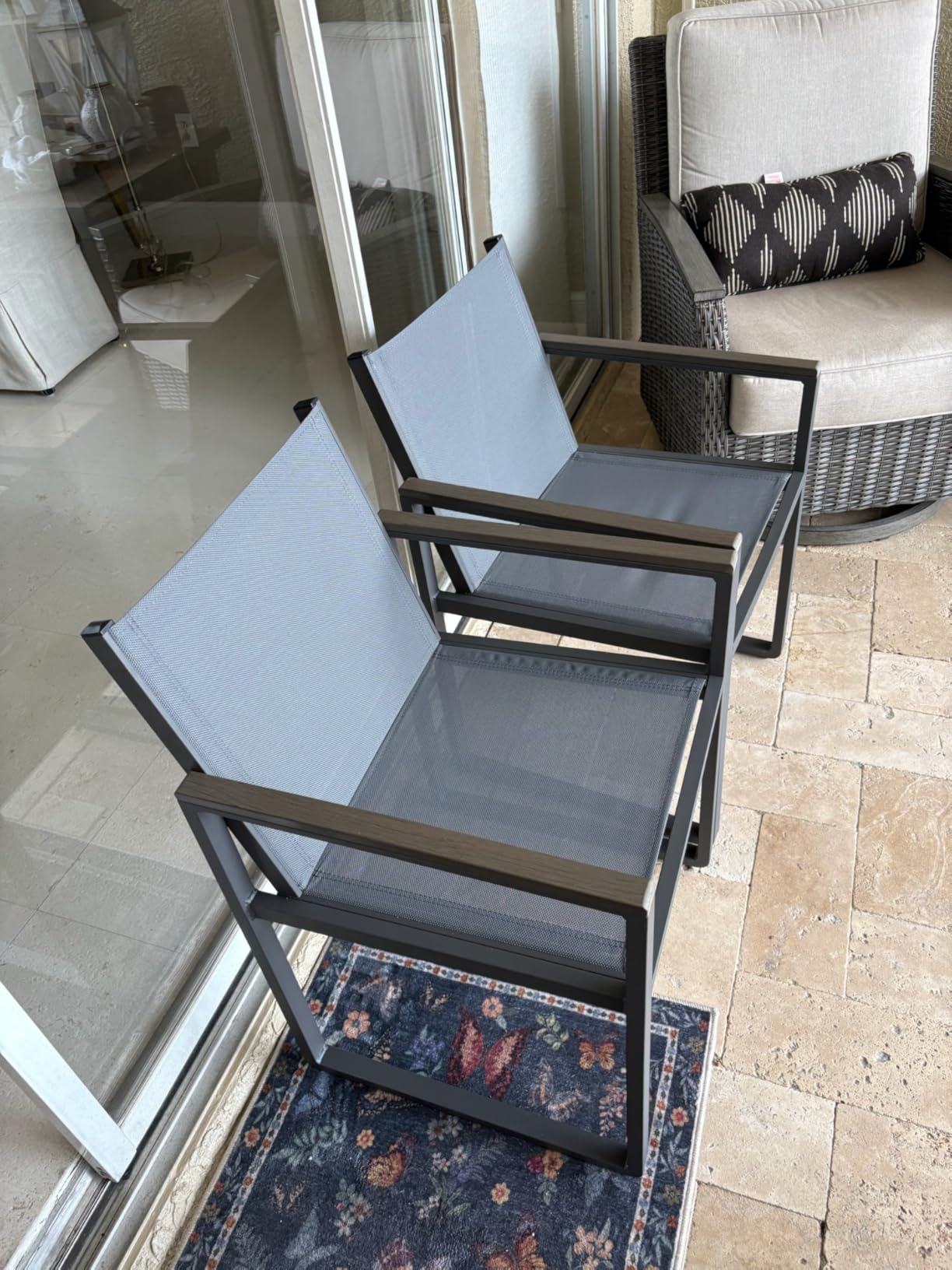 Outdoor Dining Set, 7 Piece Aluminum Patio Table and Chairs Set, All Weather Patio Dining Furniture Set with Umbrella Hole for Backyard, Deck, Poolside (Gray-Teak) customer photo 2