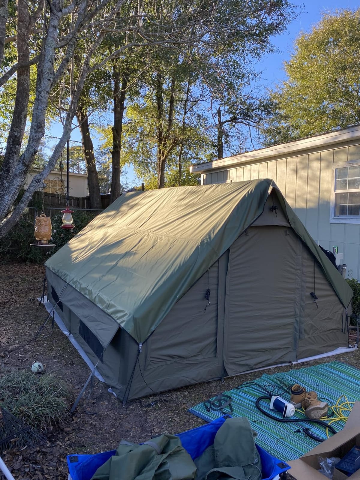 Luxury Large Inflatable Canvas Camping Tent, Skylight Stove Jack | 4-Season Cotton Hot Glamping Air Cabin House Tent, Easy Set Blow Up Big Family XXL AC Port Winter 6-8-10-12 person customer photo 1
