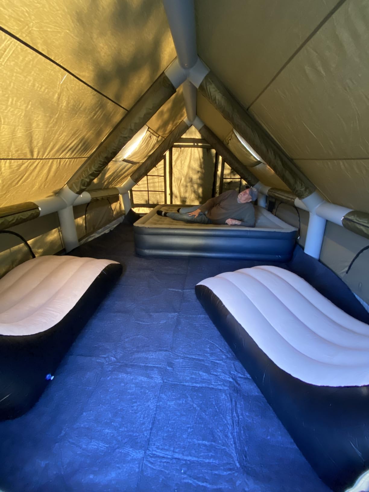 Luxury Large Inflatable Canvas Camping Tent, Skylight Stove Jack | 4-Season Cotton Hot Glamping Air Cabin House Tent, Easy Set Blow Up Big Family XXL AC Port Winter 6-8-10-12 person customer photo 2