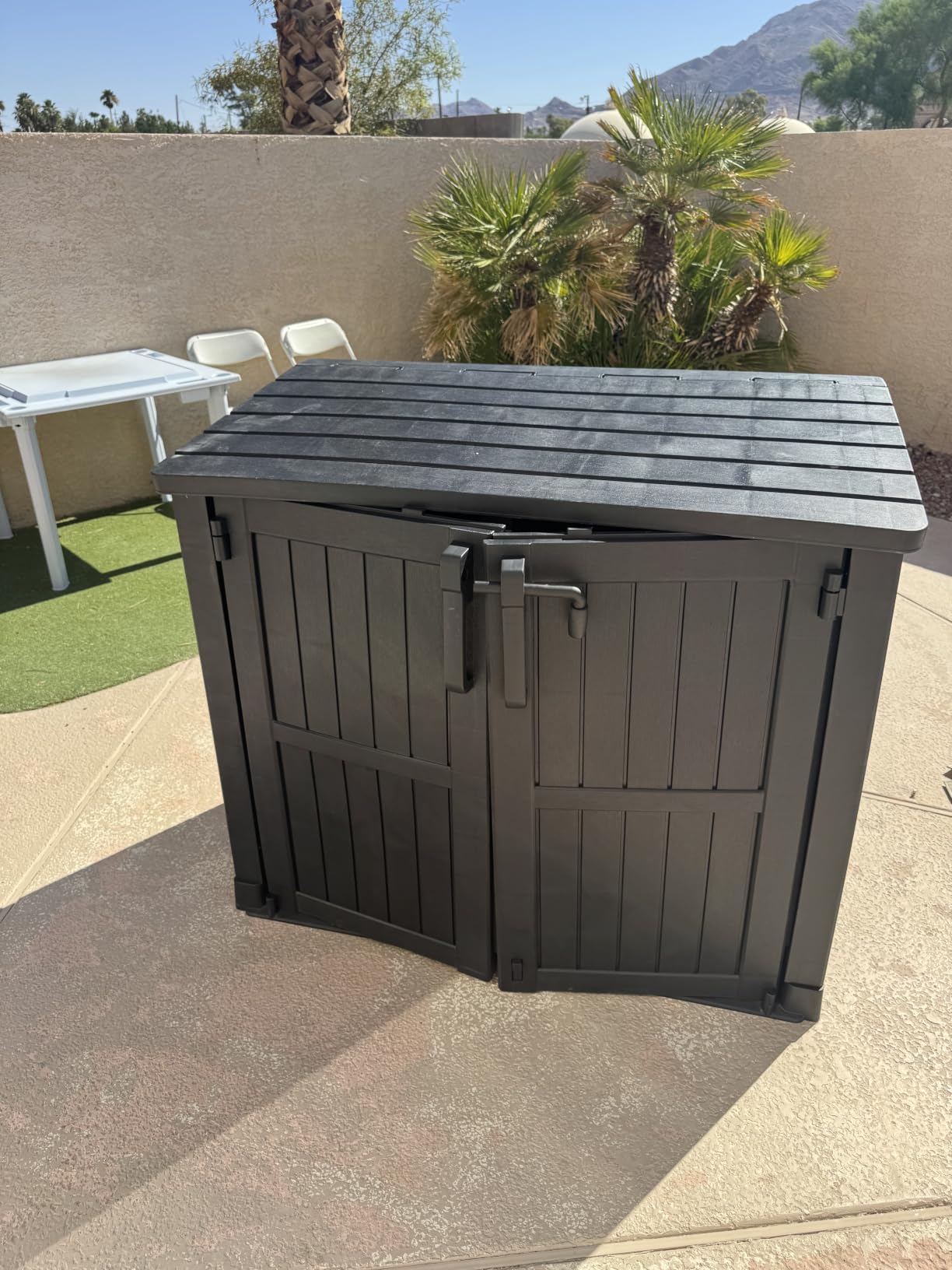 Outdoor Horizontal Storage Cabinet Box 36 Cu Ft with Lockable Doors, Outdoor Storage Shed Portable Waterproof for Backyard Garden customer photo 2