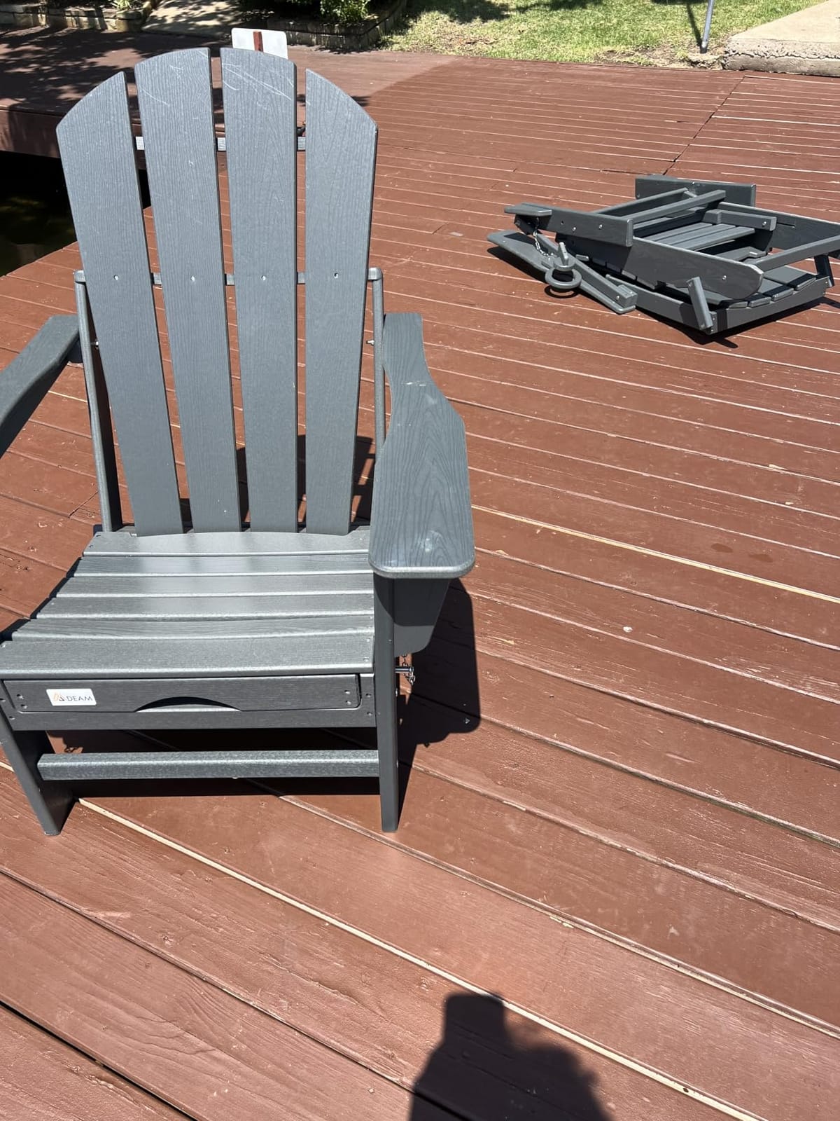 HDPE Folding Adirondack Chairs Set of 2, 400 lbs 2 Cup Holders, Grey | Weather Resistant, Retractable Ottoman, Wooden Textured, Foldable Lounge Chairs for Tanning Patio Lawn Porch Pool Fire Pit customer photo 1