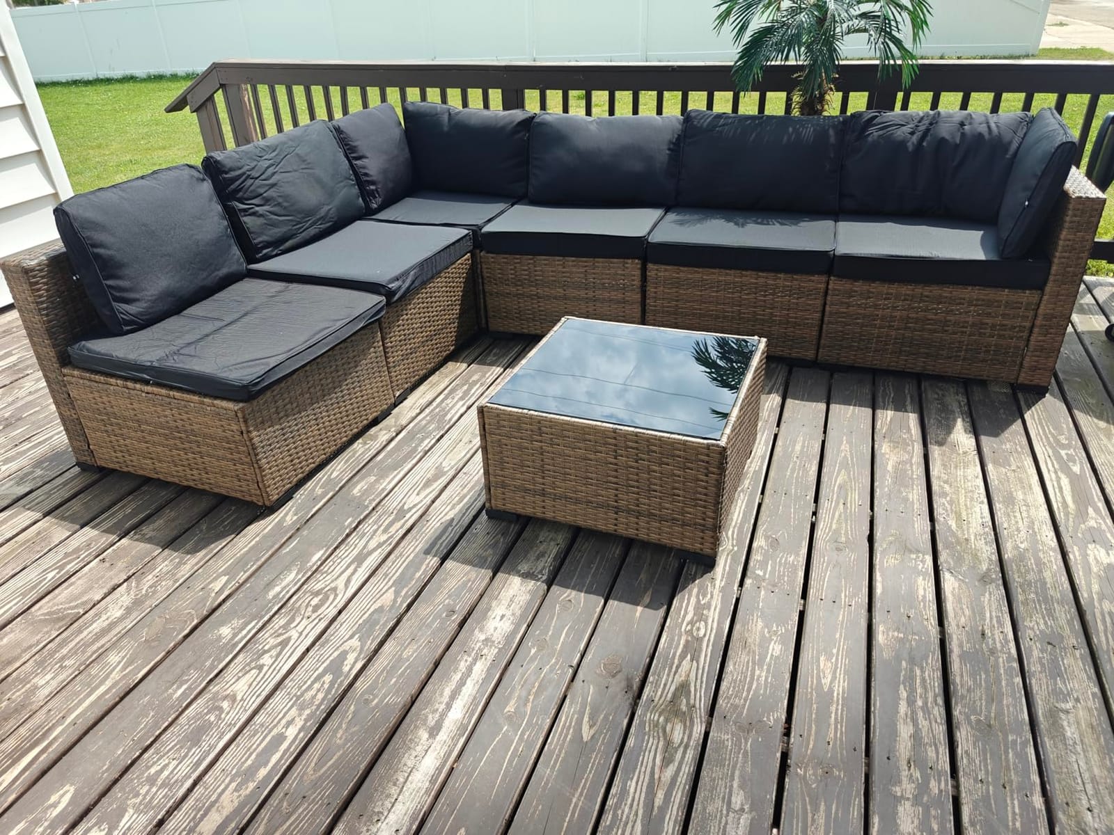 Aoxun Patio Furniture Set 5-Piece, Outdoor Sectional Sofas with Washable Cushion, Wicker Rattan Patio Conversation Sets for Backyard Porch and Poolside, Beige customer photo 2
