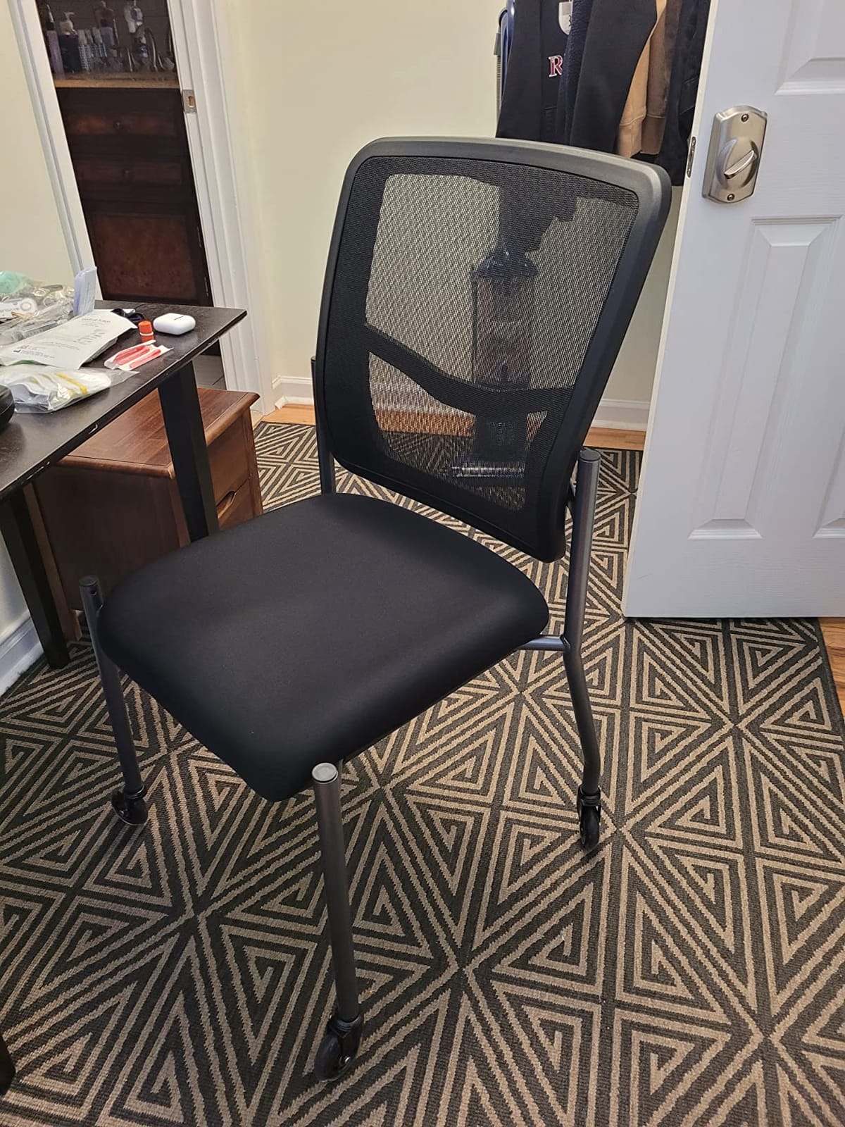 Office Star ProGrid Deluxe Stackable Visitor's Chair with Breathable Back and Padded Lumbar Support Seat, with Rolling Casters, Coal FreeFlex customer photo 1