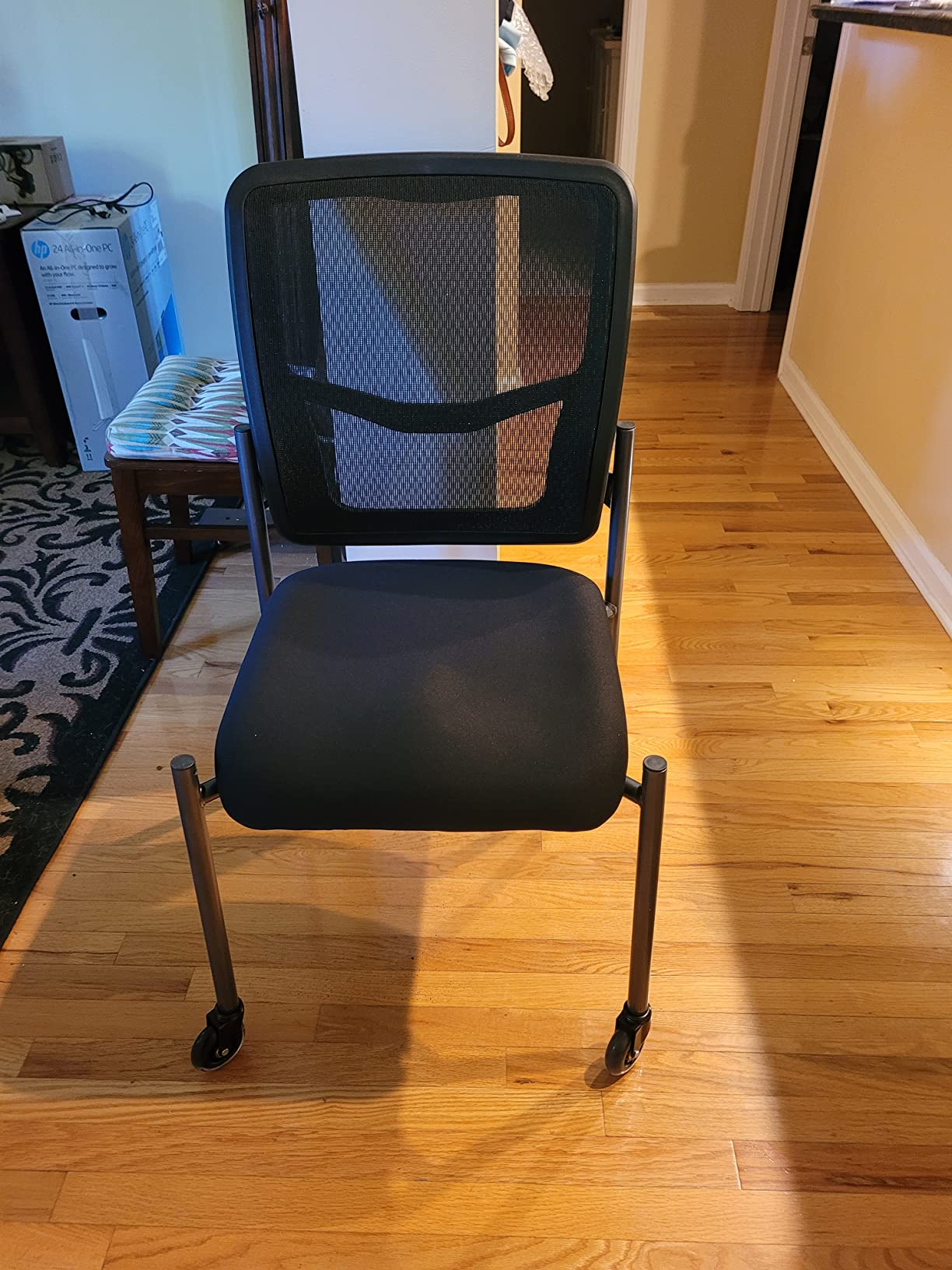 Office Star ProGrid Deluxe Stackable Visitor's Chair with Breathable Back and Padded Lumbar Support Seat, with Rolling Casters, Coal FreeFlex customer photo 2