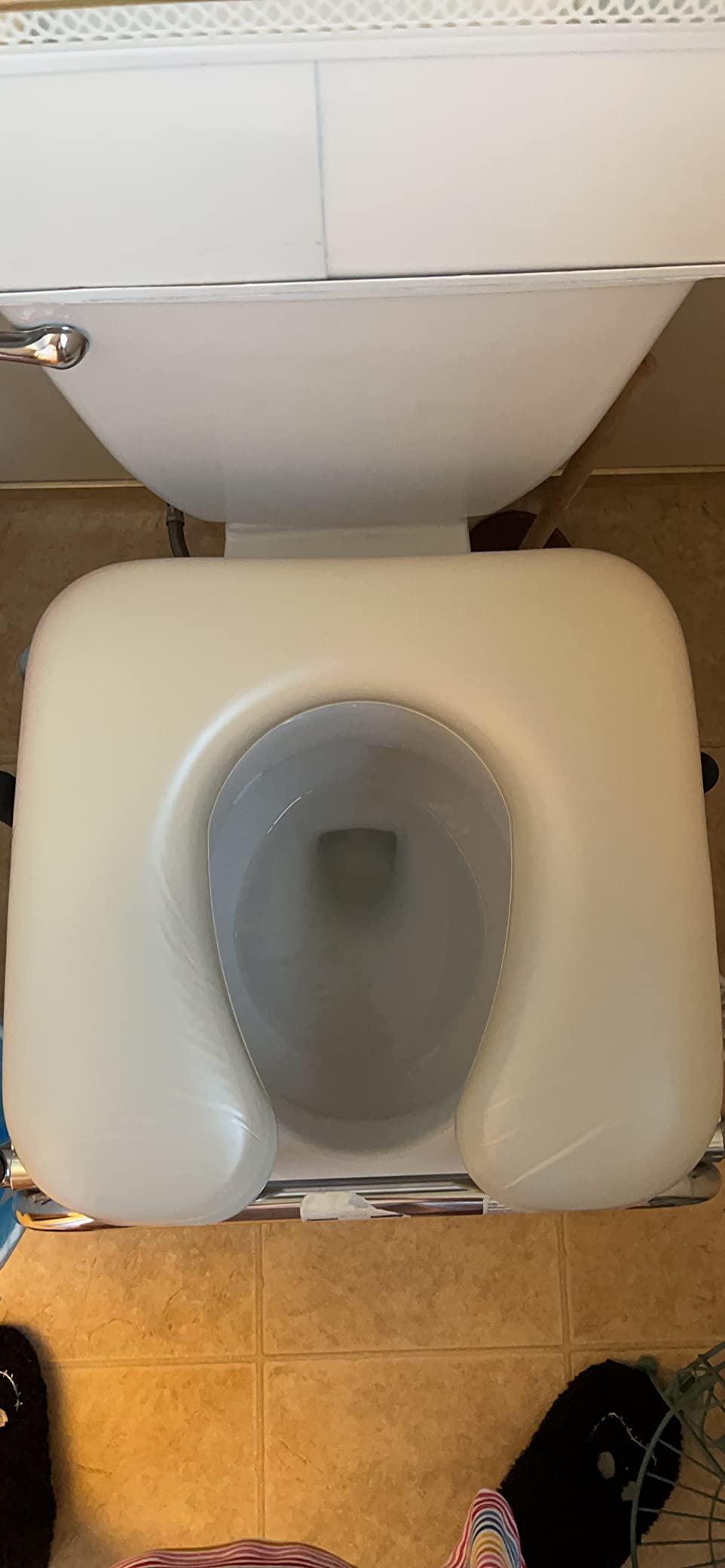 Medline Drop Arm Commode with Padded Seat and Backrest, Durable Toilet Chair for Adults and Seniors, Removable Pail, Splash Guard, Drop Down Arms for Easy Transfer, 350 lb. Weight Capacity, Tan customer photo 2