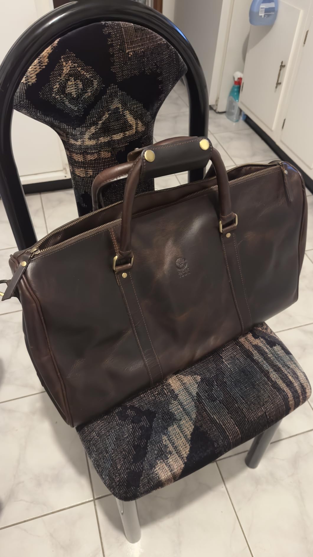 Men's Leather Travel Bag - Weekender Sports Travel Shoulder Bags Aeroplane Hand Luggage Men Duffle Bag (Large), Mulberry, L, leather duffel bag customer photo 1