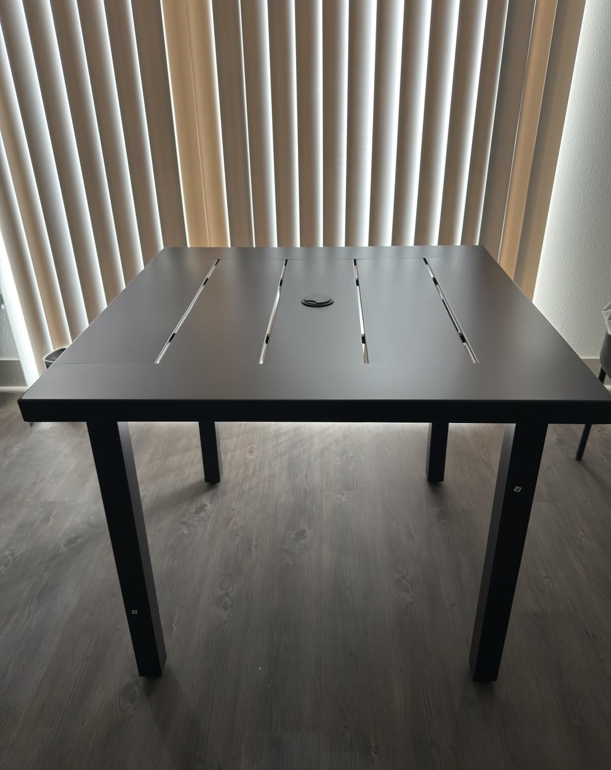 PHI VILLA Patio Table w/Umbrella Hole, Black Metal Dining Table for 4 customer photo 1