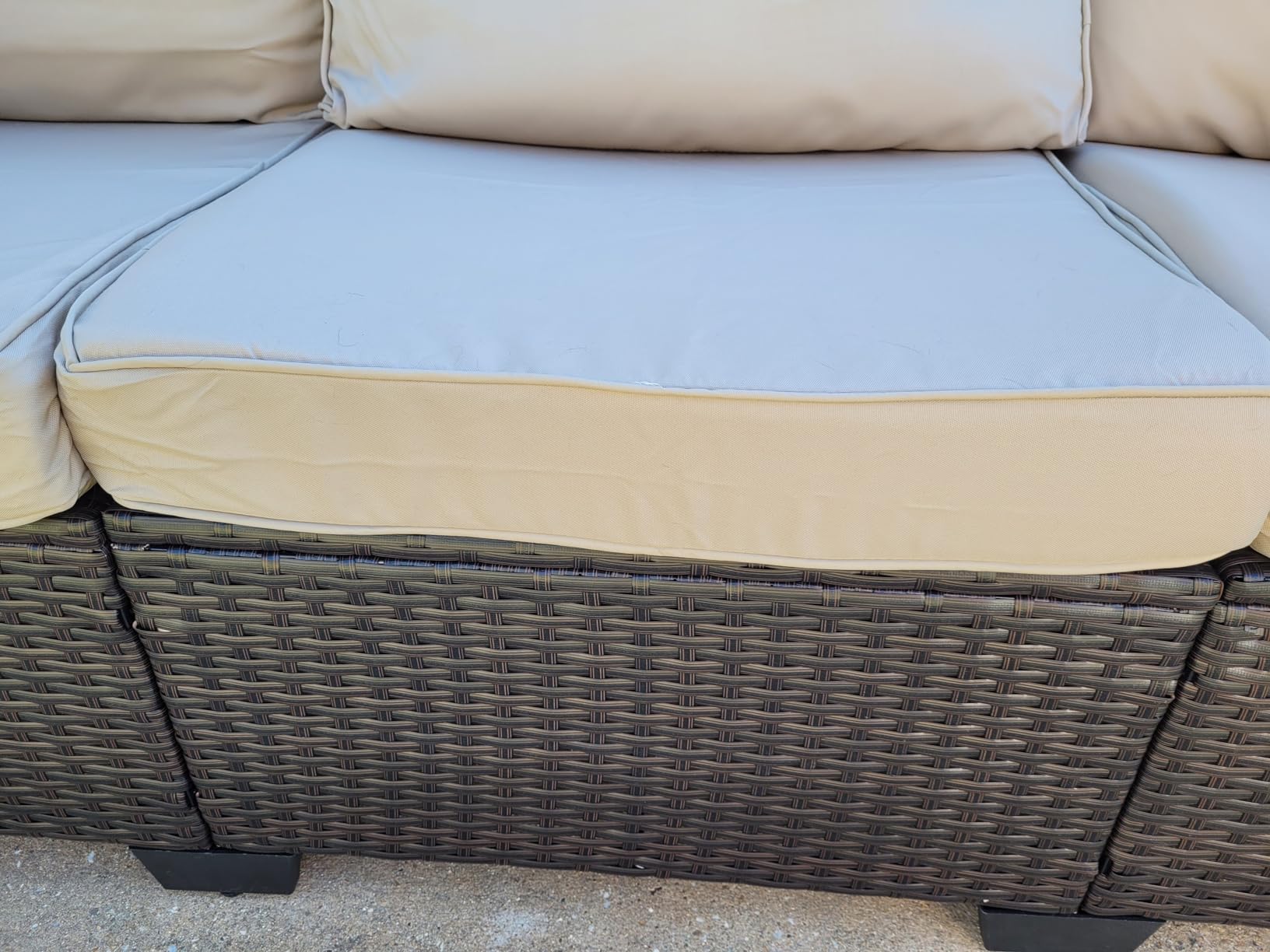 WAROOM Patio Couch PE Rattan 3-Seat Outdoor Sofa Brown Wicker Furniture Set Deep Seating with Anti-Slip Beige Cushion customer photo 2