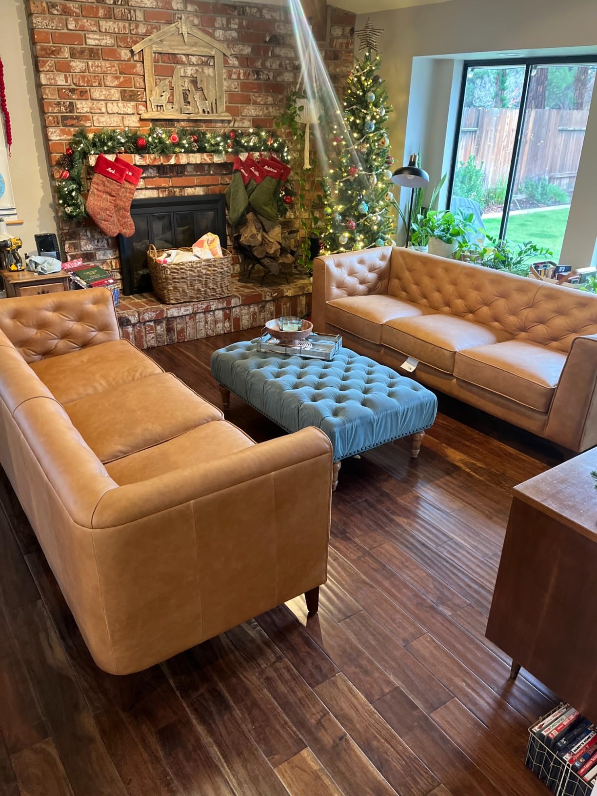POLY & BARK Essex 89” Full-Grain Italian Leather Sofa – Tufted Back, Feather-Down Comfort, Solid Wood Frame, Midnight Blue customer photo 1