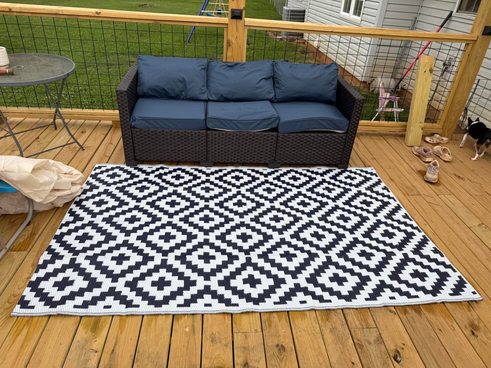 Rattaner 3-Seat Patio Wicker Sofa, Outdoor Rattan Couch Furniture Steel Frame with Furniture Cover and Deep Seat High Back, Blue Anti-Slip Cushion. customer photo 1