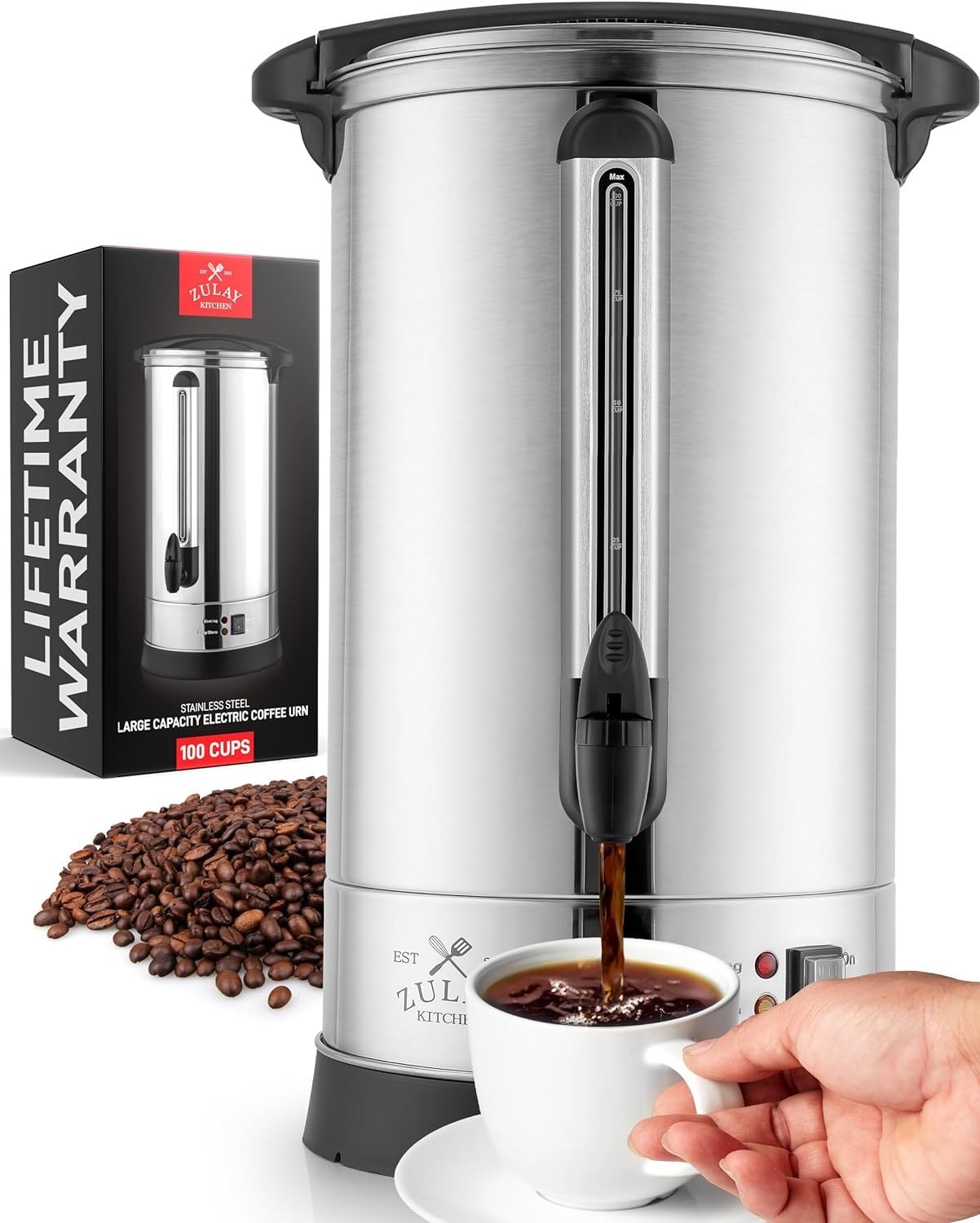 Zulay Commercial Coffee Maker, Coffee Urn 100 Cup, Large Coffee Percolator - 100 Cup Coffee Maker with Double-Wall Stainless Steel, Commercial Coffee Urn Quick Brew Tea Percolator for Events - Silver customer photo 1