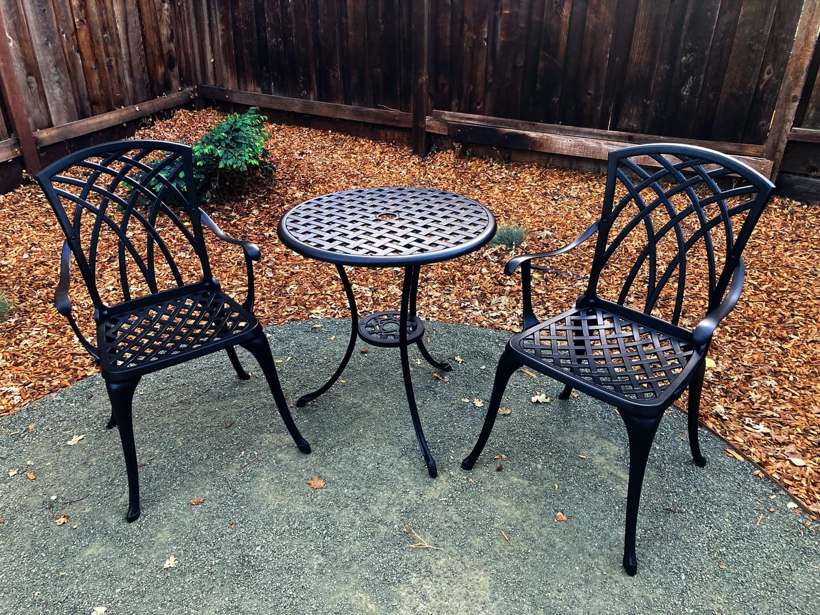 NUU GARDEN Patio Bistro Sets 3 Piece Cast Aluminum Bistro Table and Chairs Set with Umbrella Hole Bistro Set of 2 for Patio Backyard, Black customer photo 2