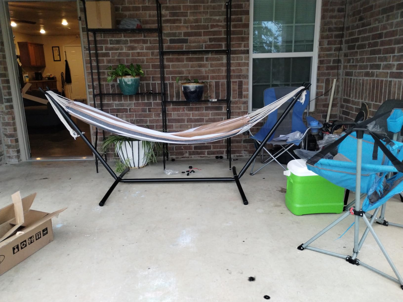 SUPER DEAL Portable 2 Person Hammock with 9FT Hammock Stand, 620 LBS Capacity Adjustable Hammock Bed with Space Saving Carrying Case Included for Camping Garden Backyard Patio Indoor Outdoor customer photo 1