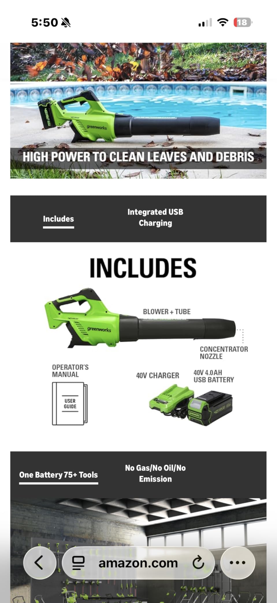 Greenworks 40V Electric Leaf Blower, 550 CFM, 4.0 Ah Battery and Charger customer photo 2