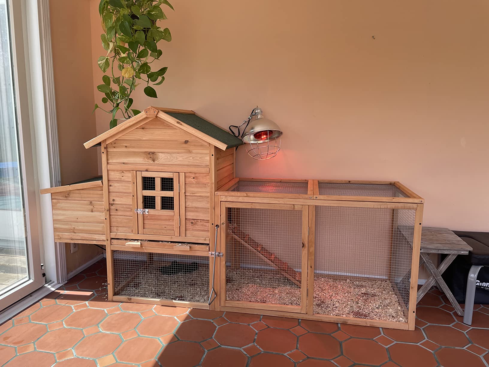 80” Chicken Coop, Waterproof Wooden Hen House for 2-4 Chickens, Outdoor Chicken House with Nesting Box, Removable Tray, PVC Cover, Run, for Garden Backyard Cage customer photo 1