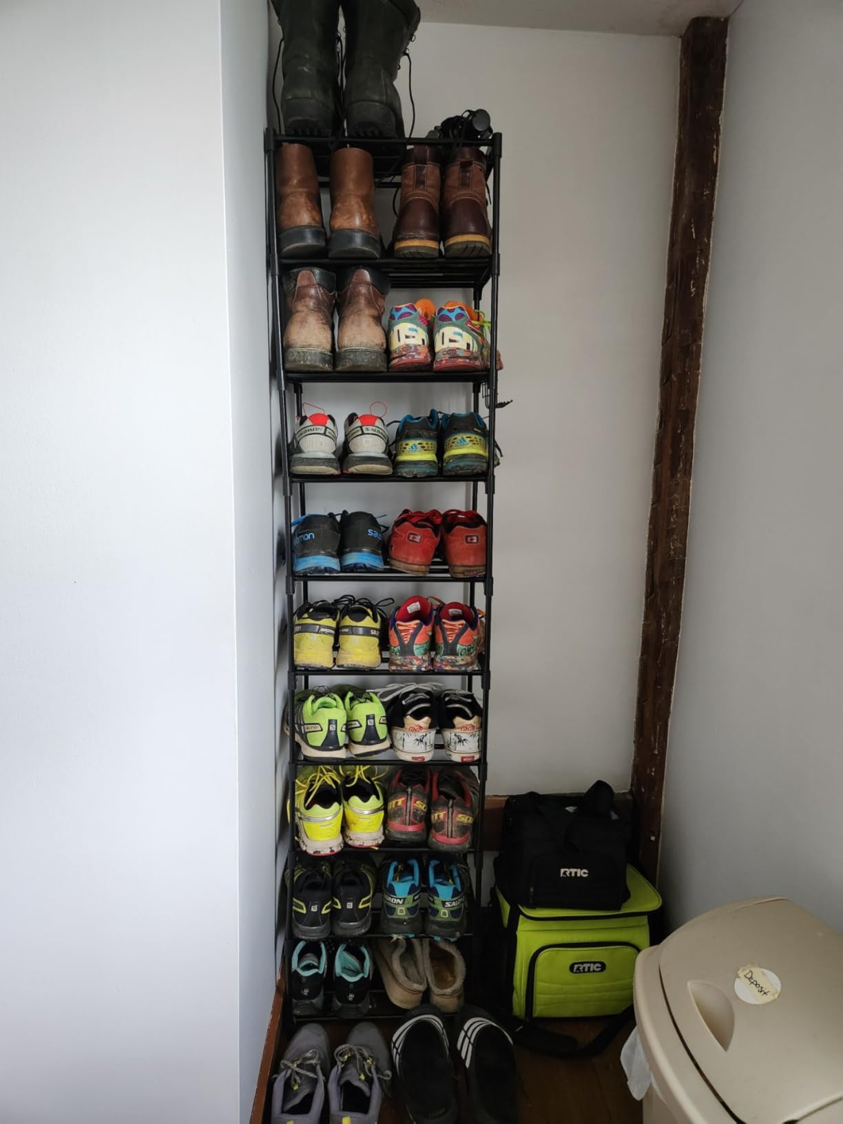 Narrow Shoe Rack 10 Tiers Tall Shoe Rack for Entryway Closet 20 24 Pairs Shoe & Boots Organizer Storage Shelf Durable Black Metal Stackable Shoe Cabinet with Hooks, 17.1D x 11.8W x 78.7H in customer photo 2