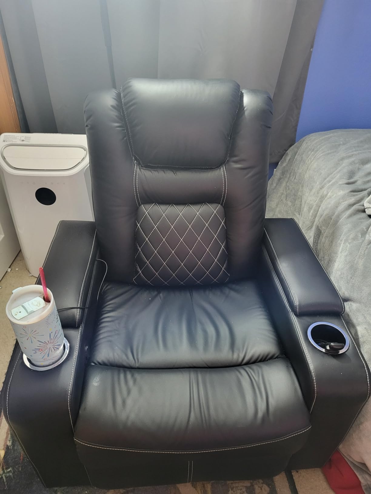 CANMOV Electric Power Recliner Chair with USB Ports and Cup Holders, Breathable Leather Home Theater Seating with Hidden Arm Storage (Brown) customer photo 1