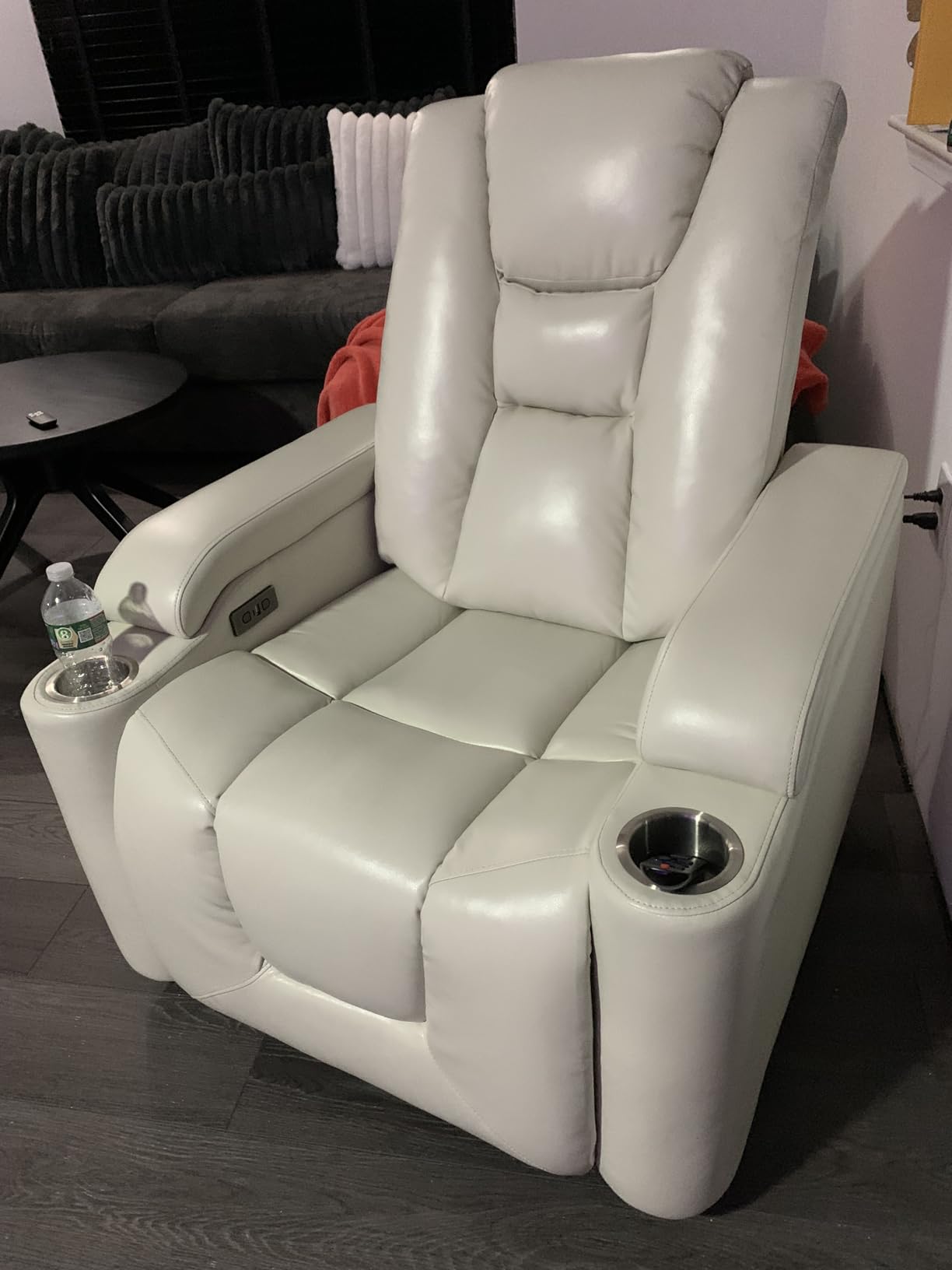 ANJ White Faux Leather Power Recliner, Theater Reclining Chair customer photo 2