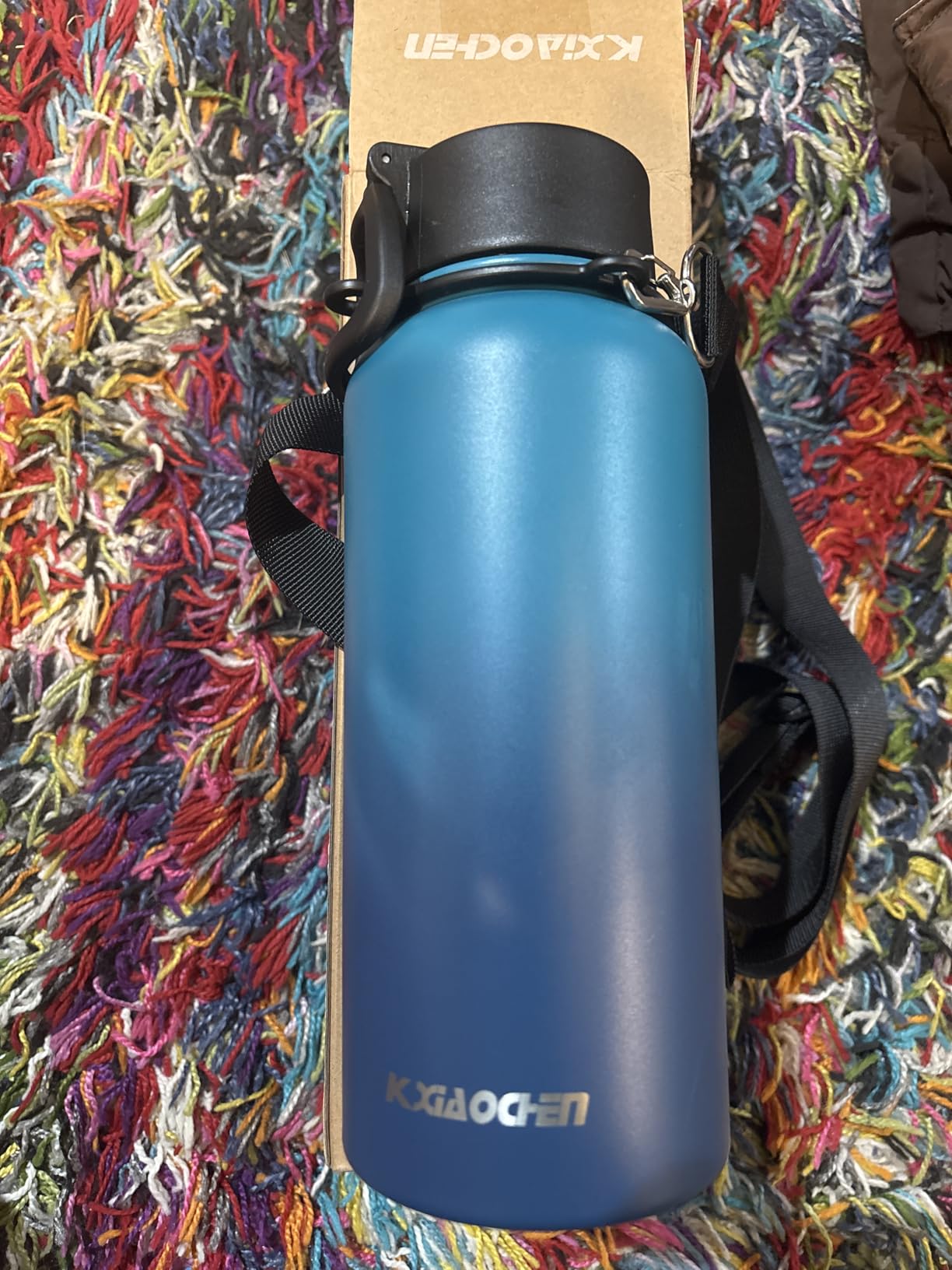 KXIAOCHEN Insulated Water Bottle with Strap, 48-Hour Cold, 2 Lids | Triple-wall insulation, lead-free 18/8 Stainless steel, paracord handle, carabiner clip, for gym, hiking, camping and travel customer photo 1