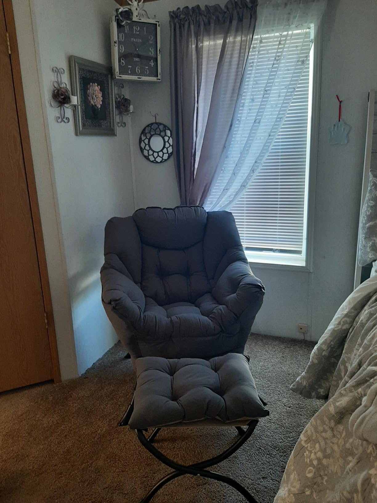 LITA Lazy Chair with Ottoman, Comfy Accent Reading Chair, Dark Grey customer photo 1