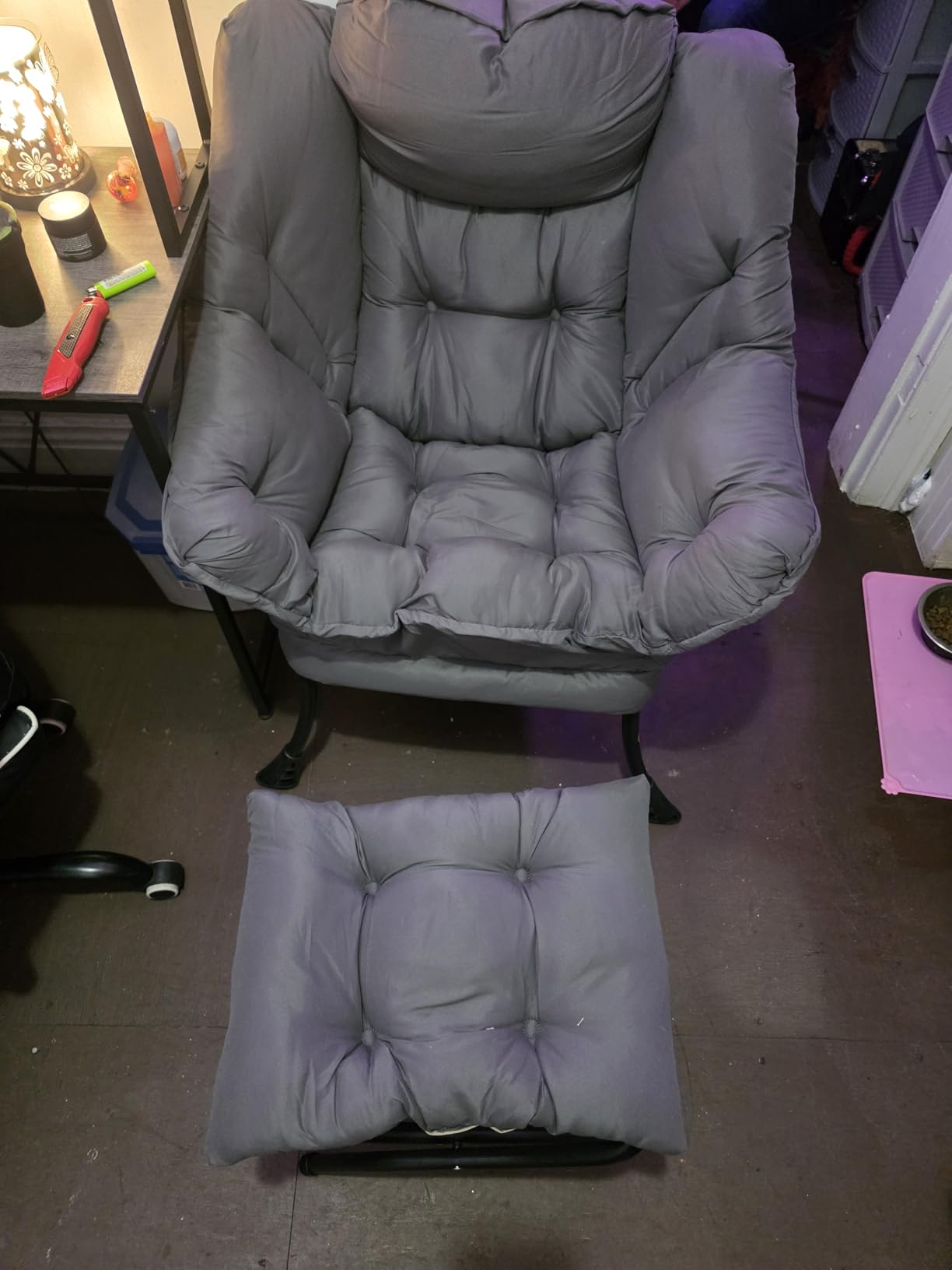 LITA Lazy Chair with Ottoman, Comfy Accent Reading Chair, Dark Grey customer photo 2