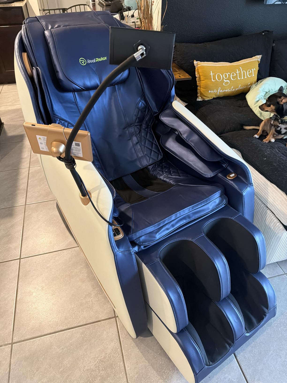 Real Relax Massage Chair Full Body with Unique Phone Controller,Heart and Blood Measurement, Zero Gravity 3D SL-Track Recliner with APP Control, Child Lock,Pause Button, Back Pad, Favor-06, Blue customer photo 2