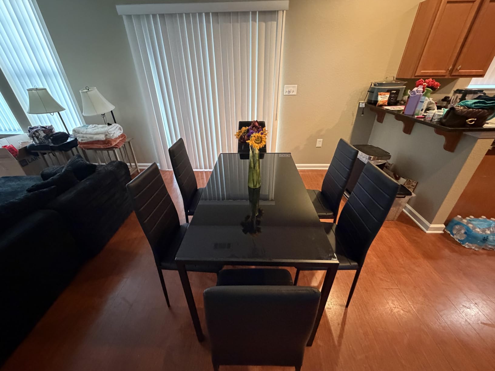 Gizoon Black 7 Piece Glass Dining Table Set, Kitchen Table and Chairs Set customer photo 2