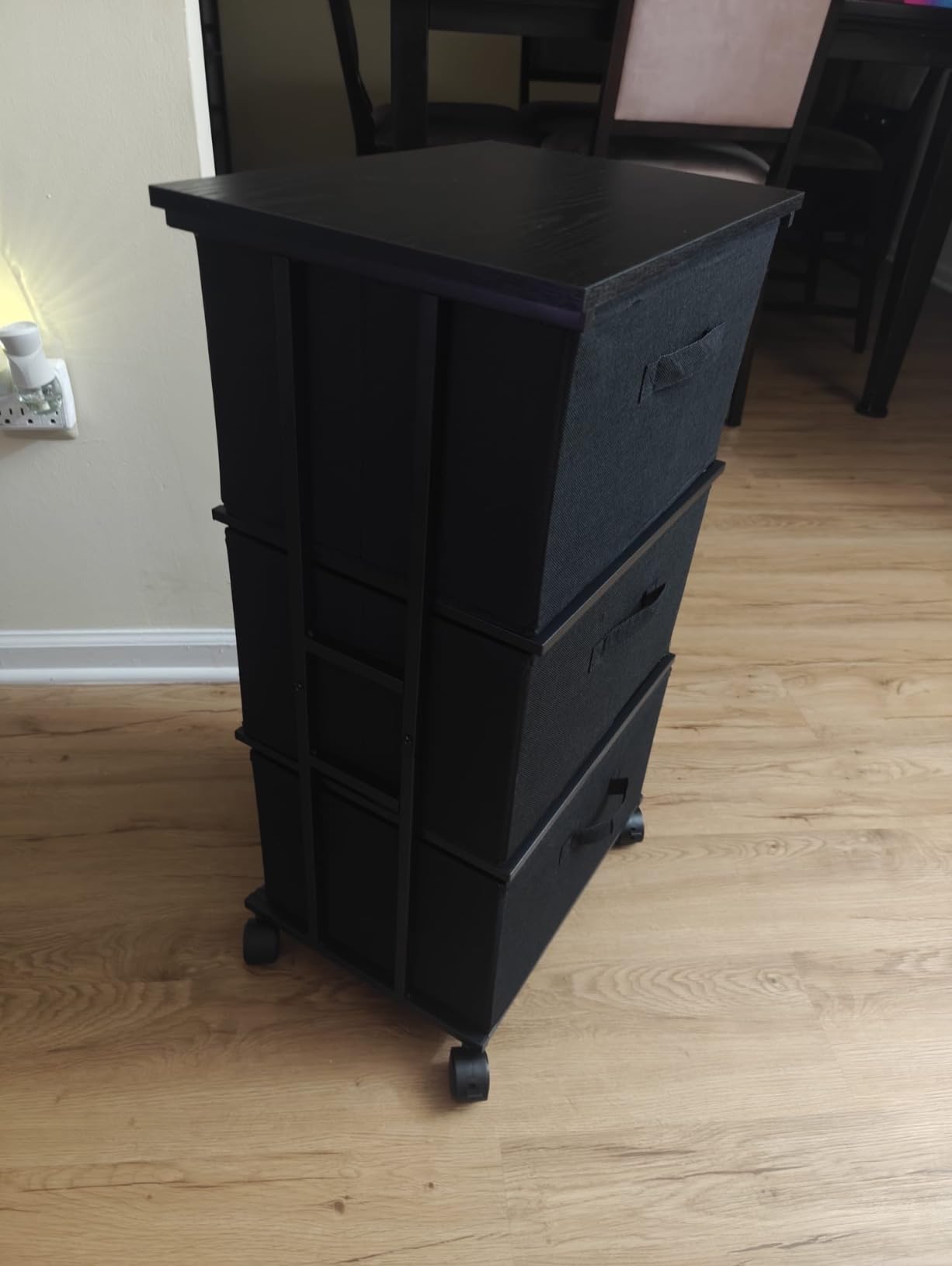 MAX Houser 4 Drawer Narrow Dresser Fabric Storage Tower Vertical Slim Storage Chest Organizer Nightstand Side/End Table Small Standing Organizer Removable Drawers Wood Top for Bedroom, Bathroom（Grey customer photo 1
